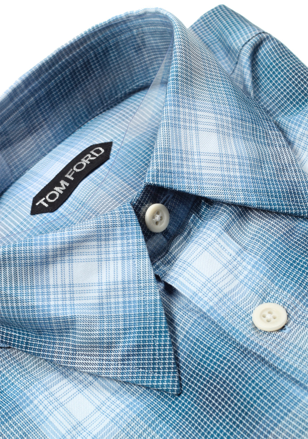 TOM FORD Checked White Blue Dress Shirt Size 40 / 15,75 U.S.