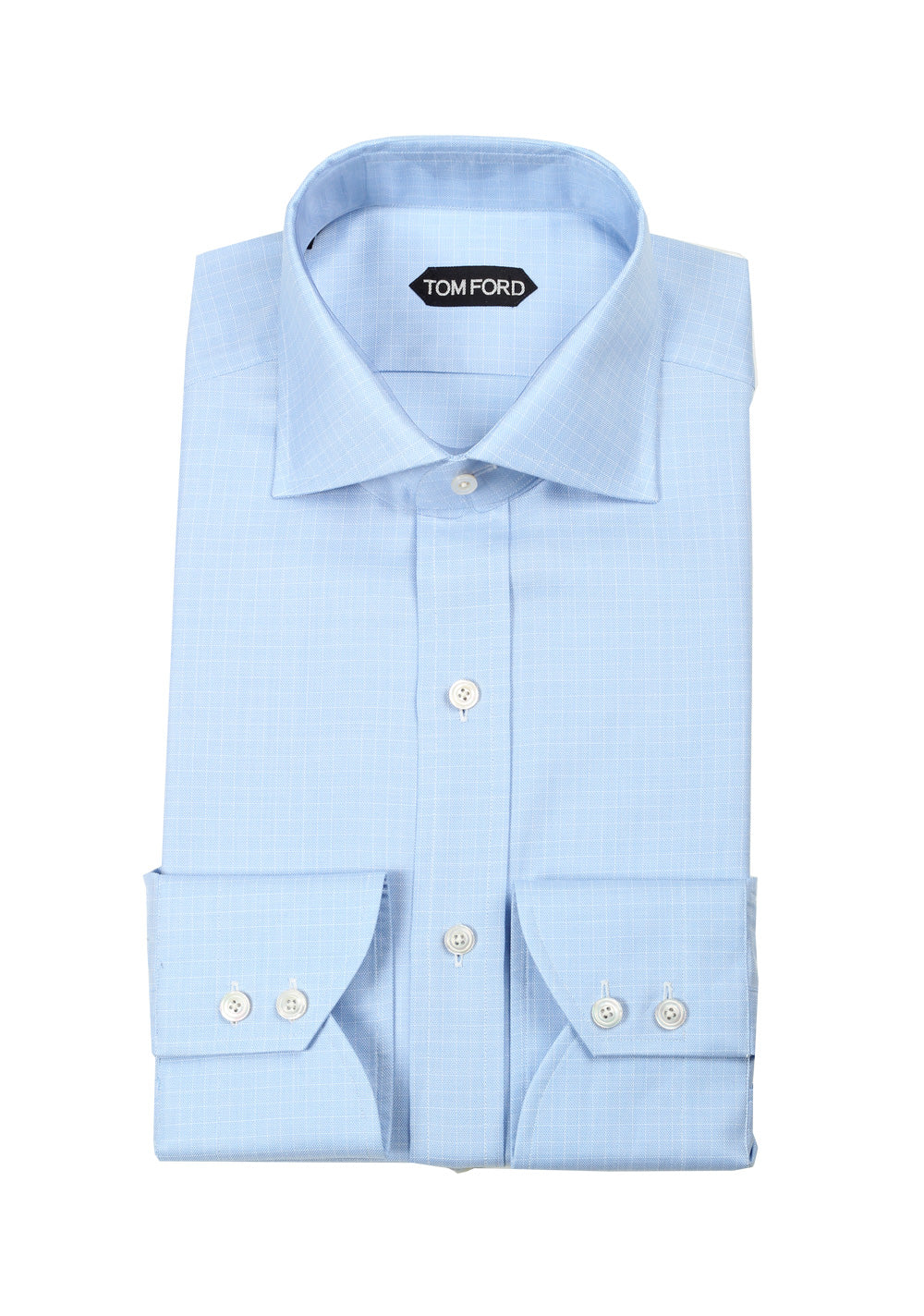 TOM FORD Checked White Blue Shirt Size 43 / 17 U.S.
