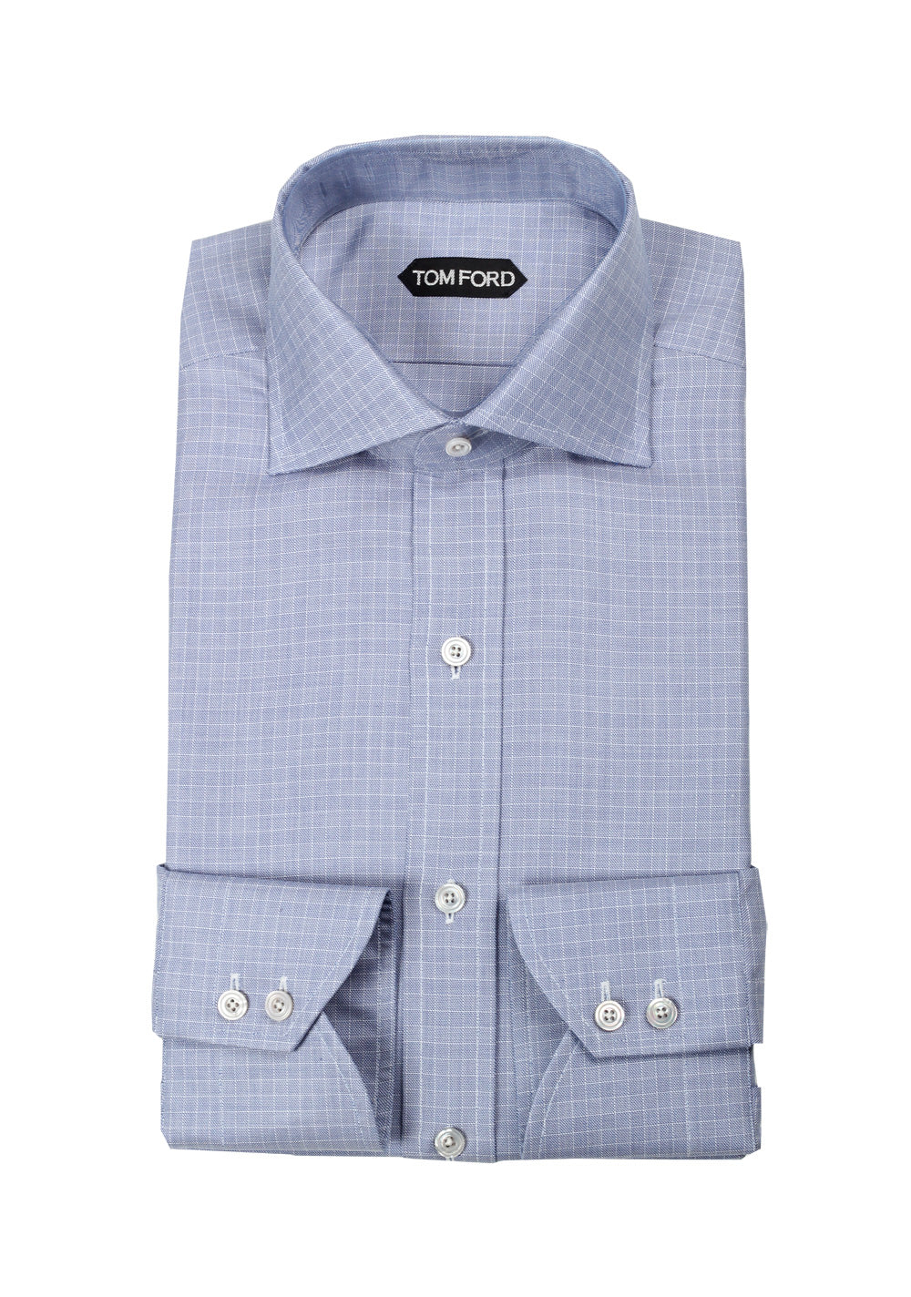 TOM FORD Checked White Blue Dress Shirt Size 43 / 17 U.S.