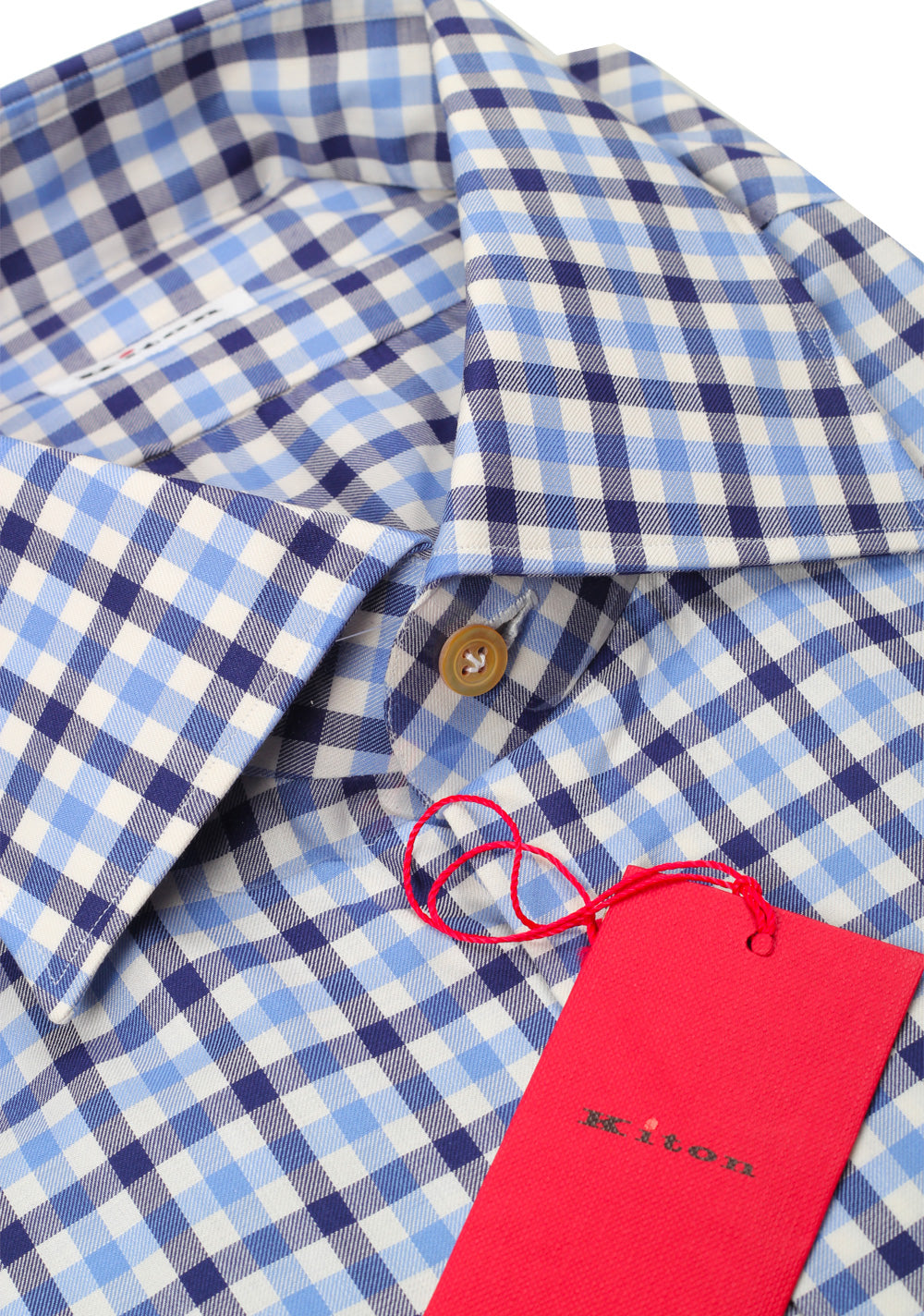 Kiton Checked White Blue Shirt Size 44 / 17,5 U.S.