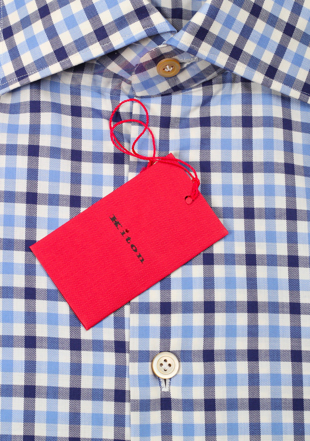 Kiton Checked White Blue Shirt Size 44 / 17,5 U.S.