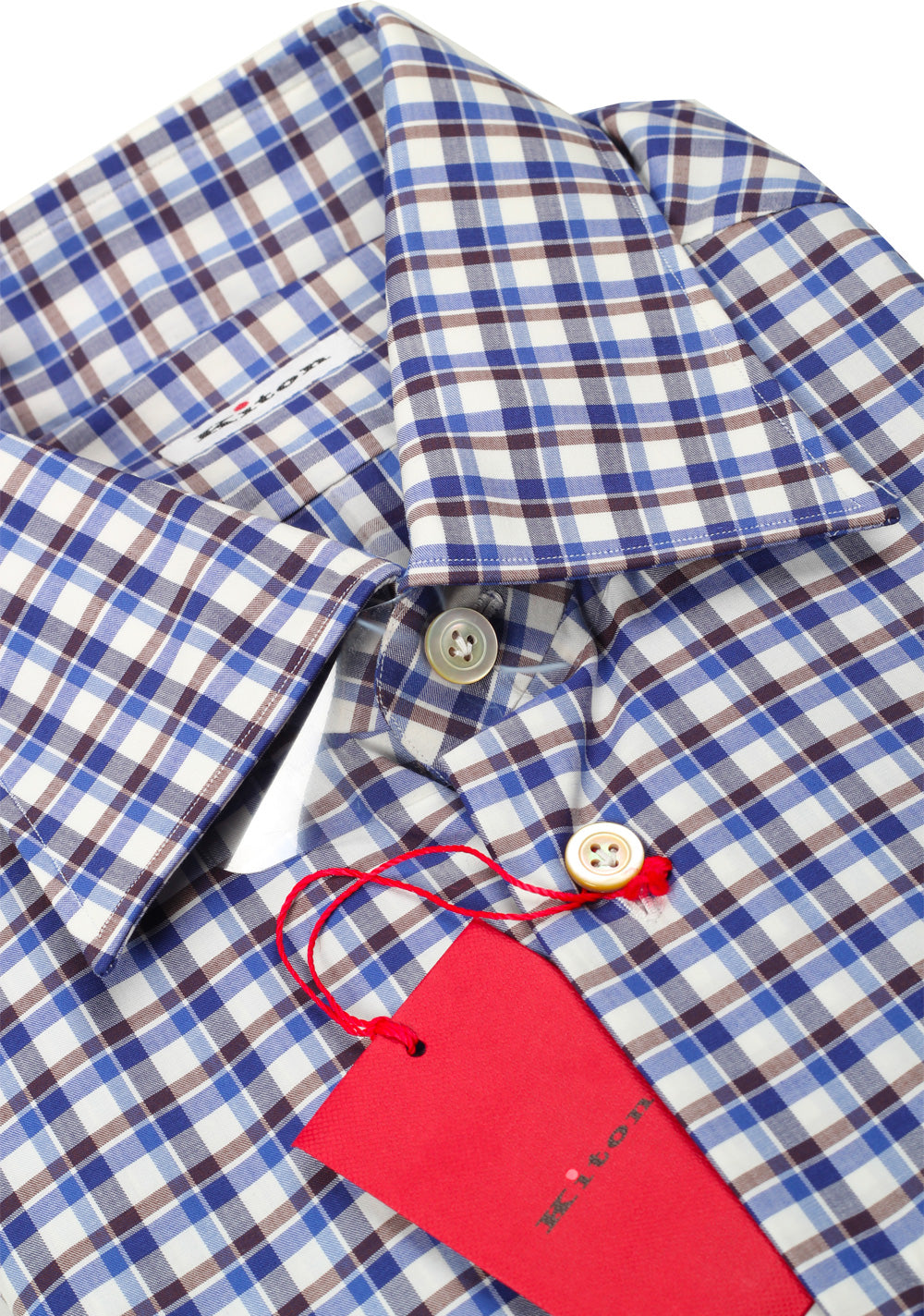 Kiton Checked White Blue Brown Shirt Size 41 / 16 U.S.
