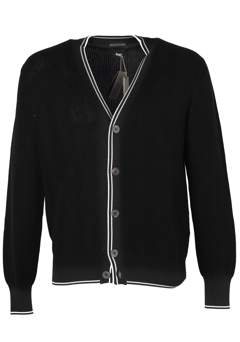 TOM FORD Black Cardigan Size 52 / 42R U.S. In Silk Cotton