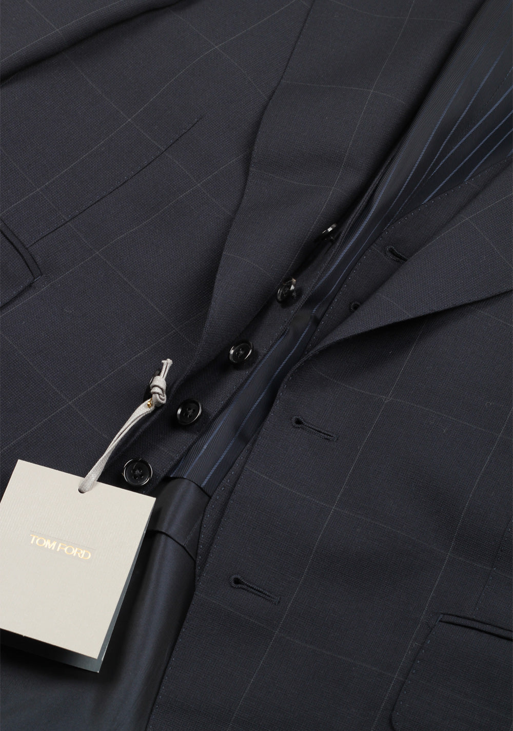 TOM FORD Shelton Checked Blue 3 Piece Suit Size 48C / 38S U.S. In Wool Mohair