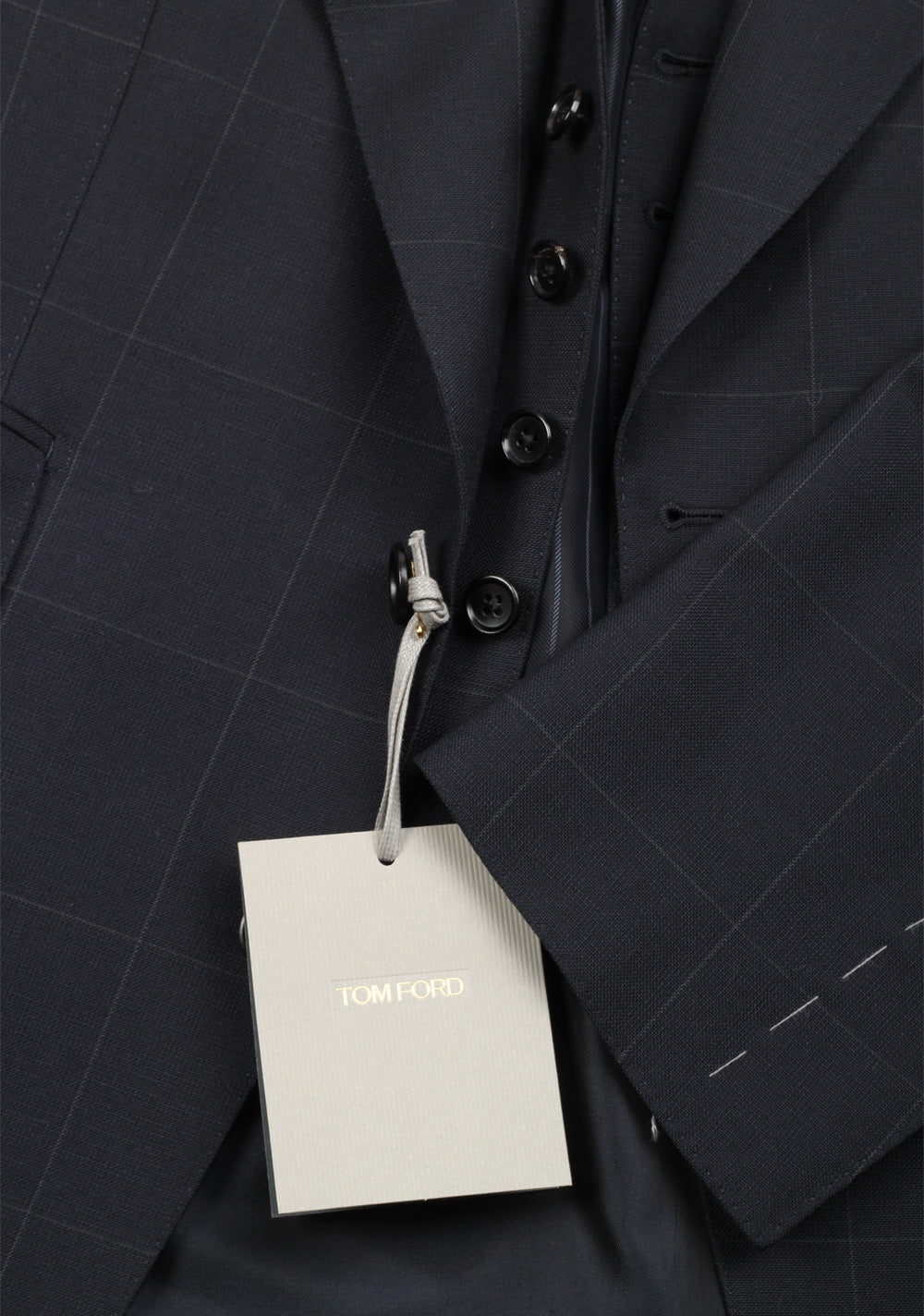 TOM FORD Shelton Checked Blue 3 Piece Suit Size 48C / 38S U.S. In Wool Mohair