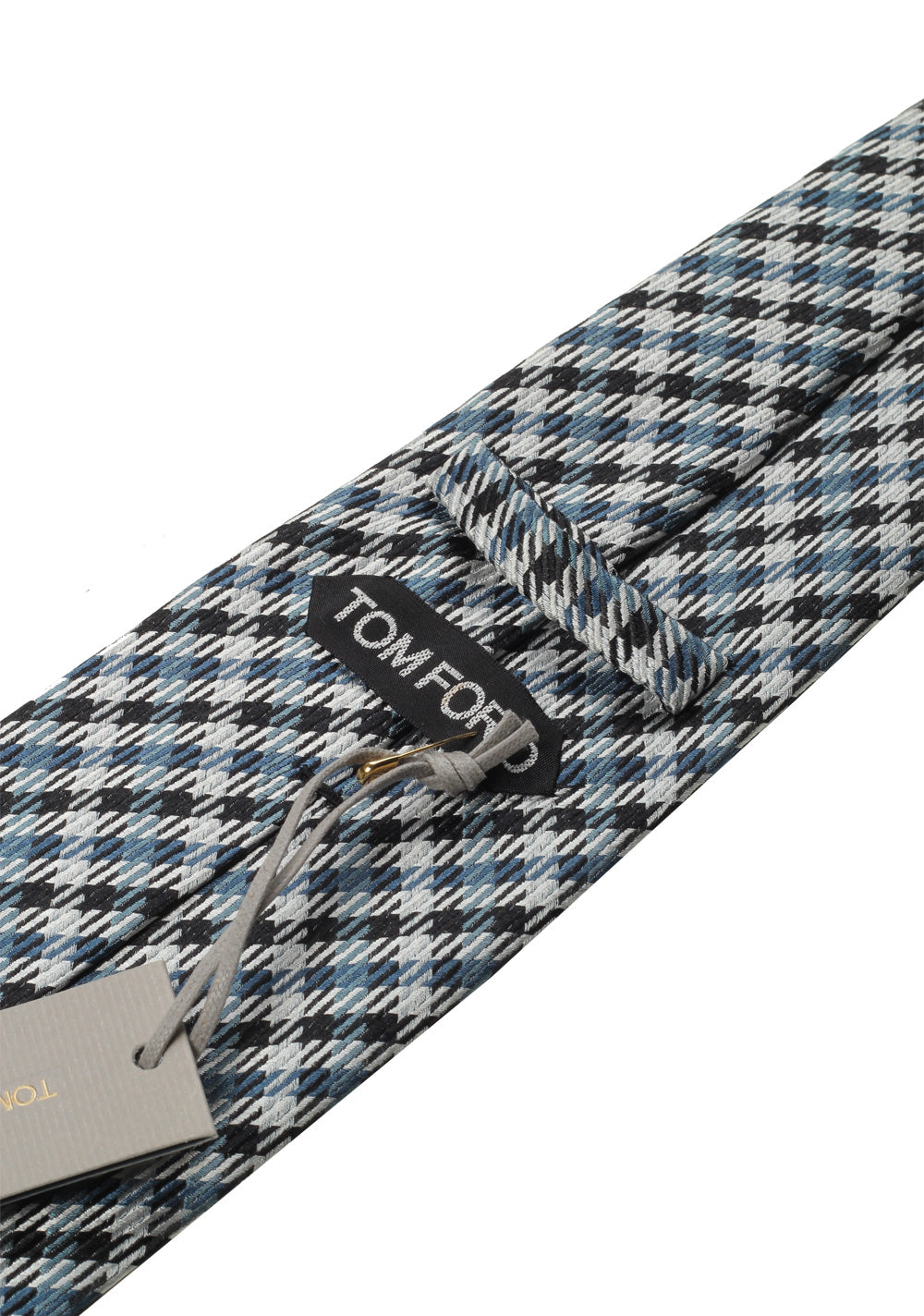 TOM FORD Checked Blue Tie In Silk