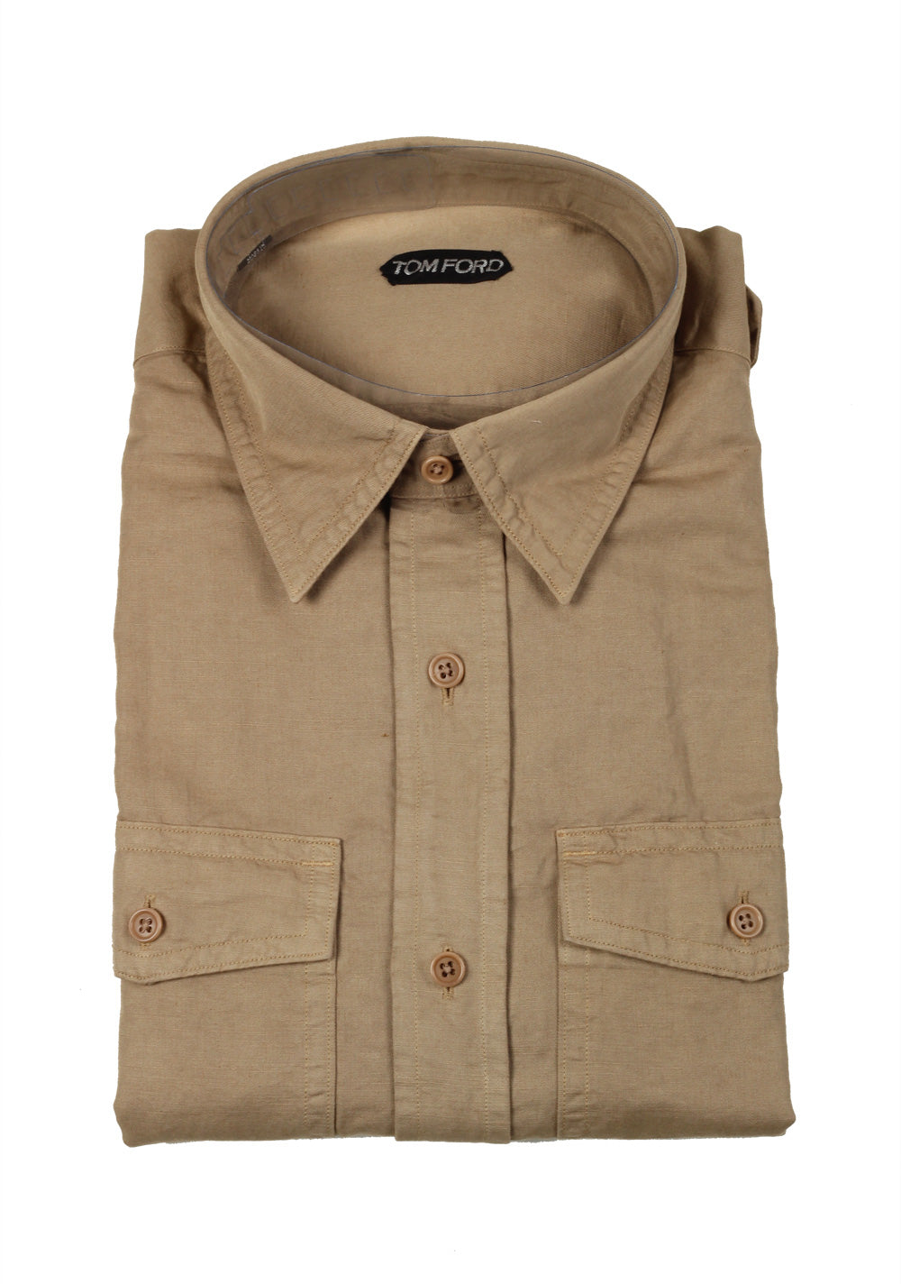 TOM FORD Solid Beige Casual Shirt Size 43 / 17 U.S.