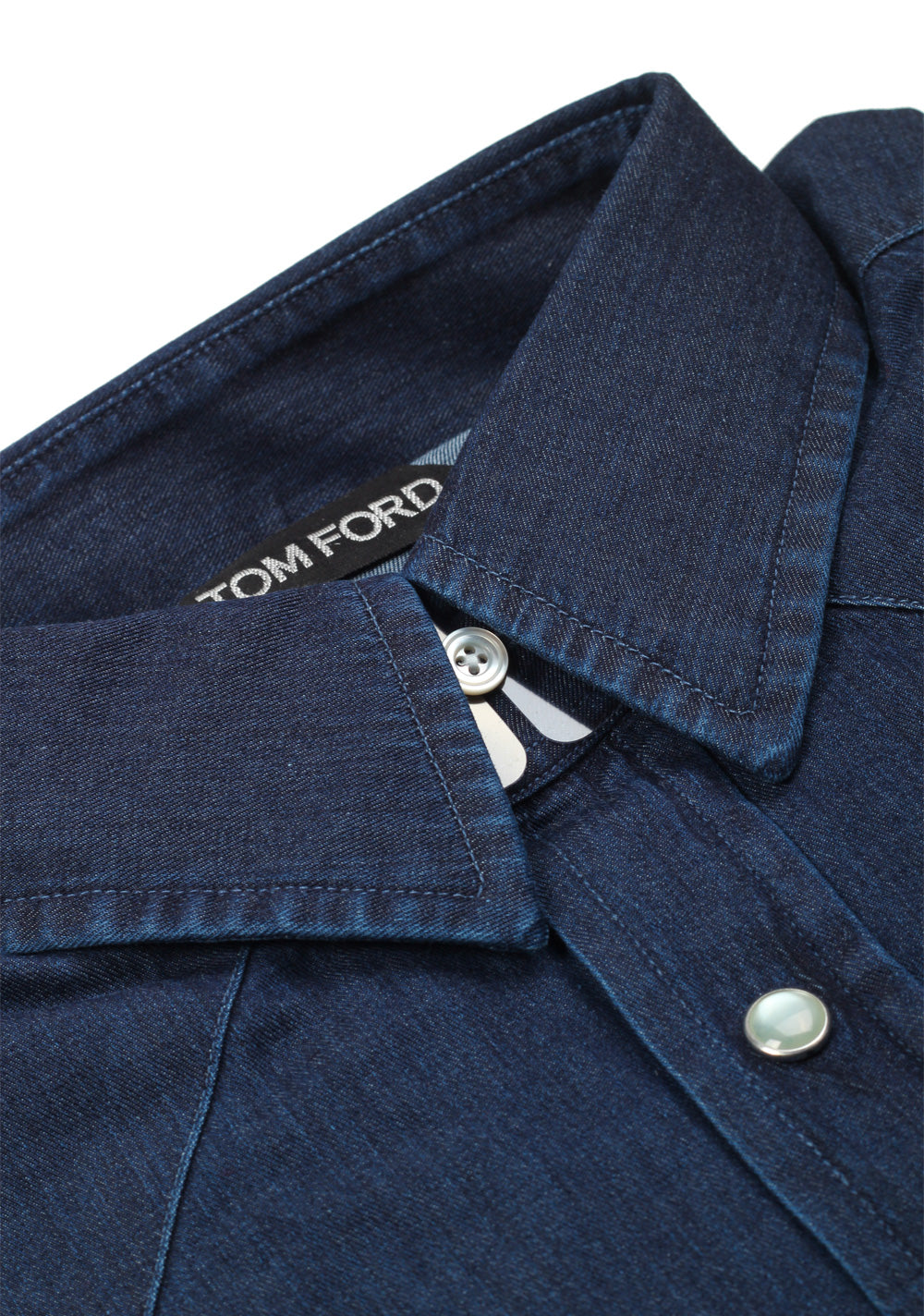 TOM FORD Solid Blue Denim Western Casual Shirt Size 44 / 17,5 U.S.