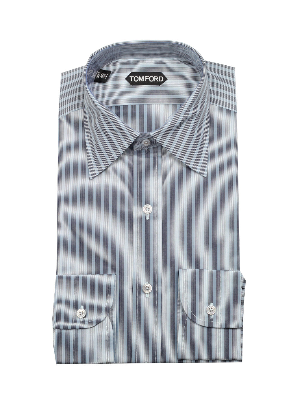 TOM FORD Striped Blue High Collar Dress Shirt Size 40 / 15,75 U.S.
