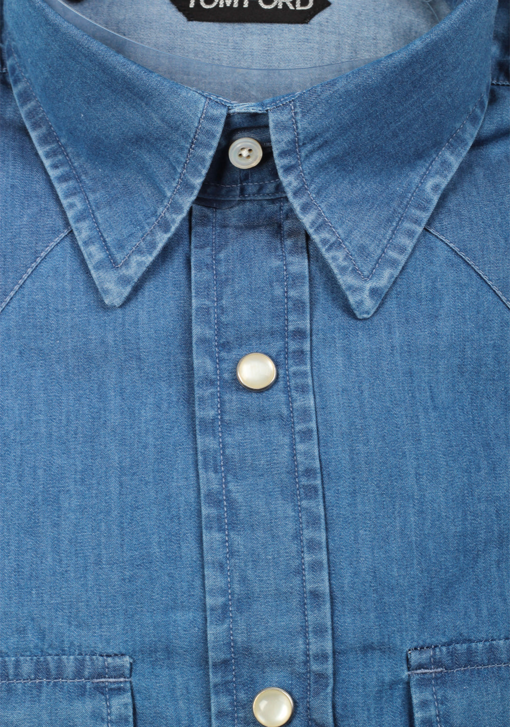 TOM FORD Solid Blue Denim Western Casual Shirt Size 39 / 15,5 U.S.