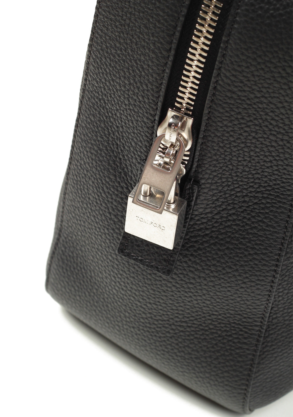 TOM FORD T Line Grained Leather Black Zip Briefcase Bag