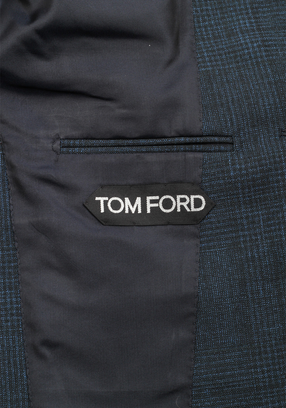 TOM FORD Shelton Checked Blue Sport Coat Size 48 / 38R U.S. In Mohair Linen