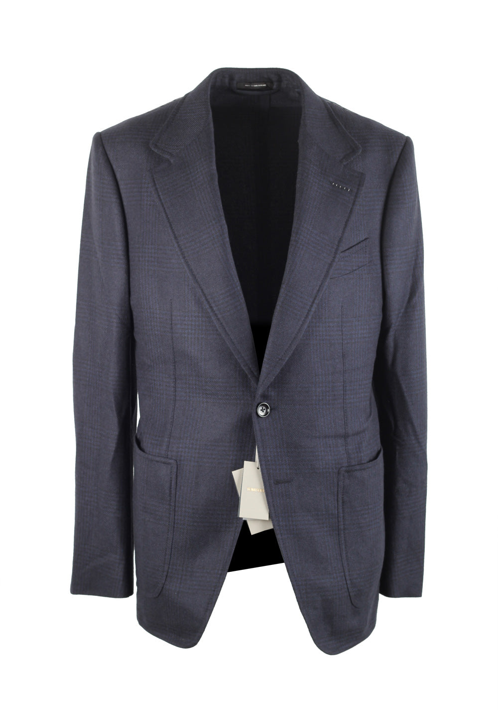 TOM FORD Shelton Checked Blue Sport Coat Size 48 / 38R U.S. In Silk Cashmere