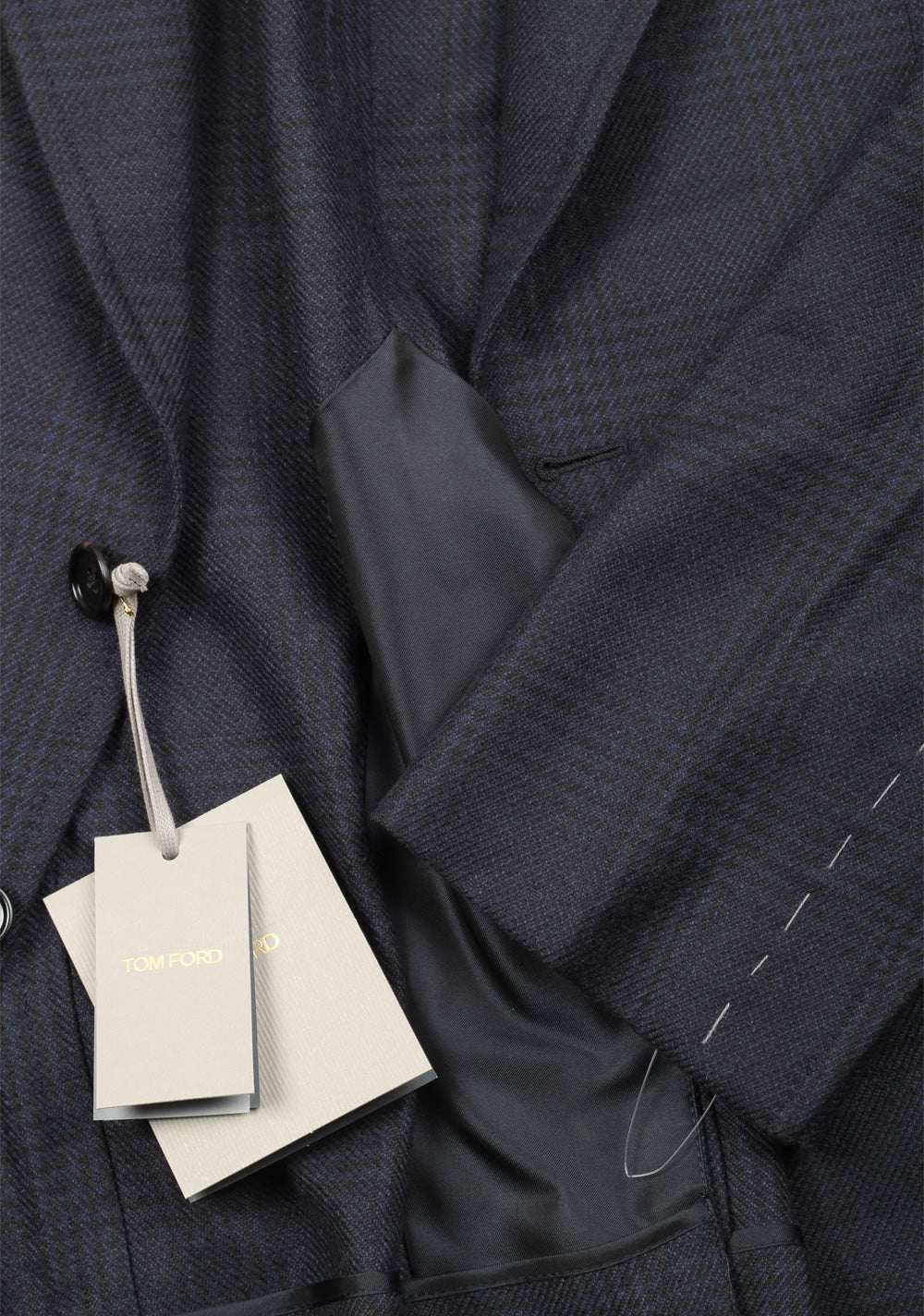 TOM FORD Shelton Checked Blue Sport Coat Size 48 / 38R U.S. In Silk Cashmere