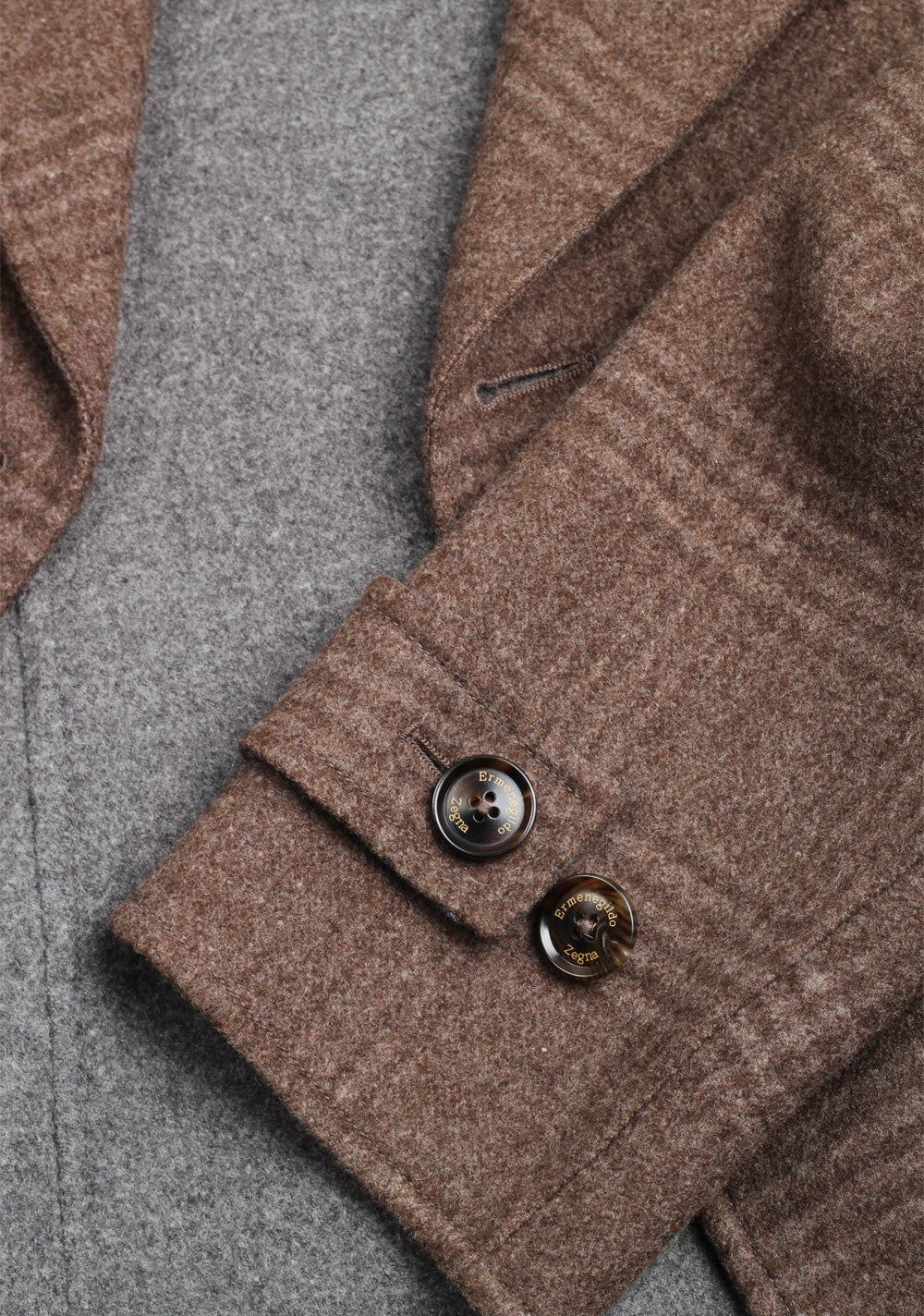 Ermenegildo Zegna Brown Checked Pea Coat Size 50 / 40R U.S.