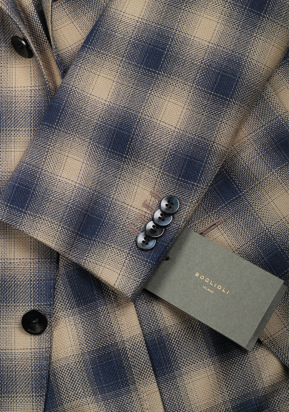 Boglioli K Jacket Beige Blue Checked Sport Coat
