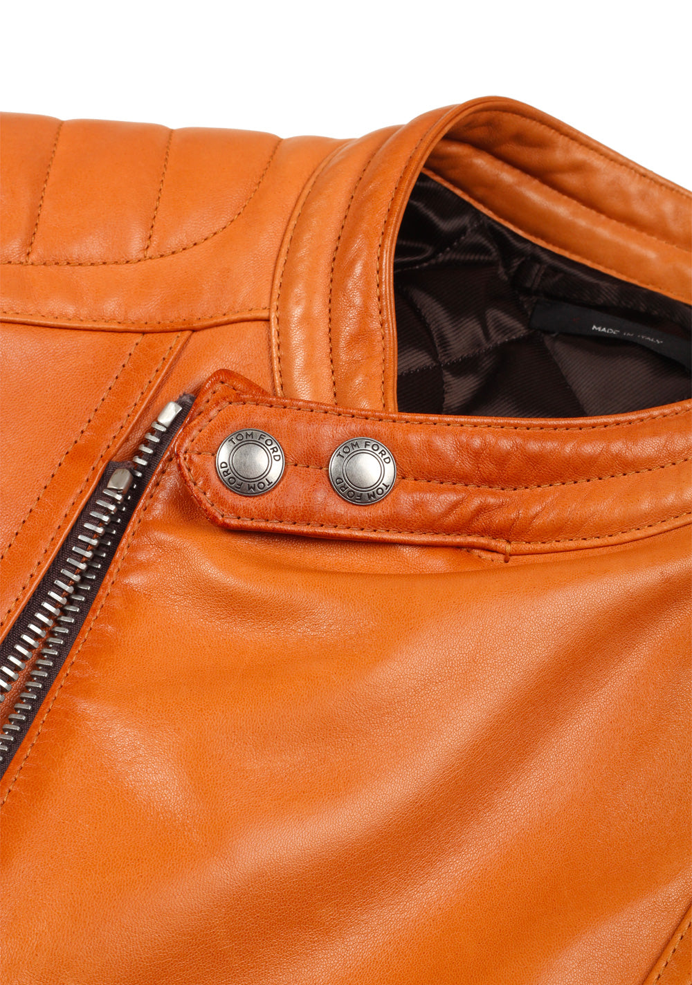 TOM FORD Cognac Biker Leather Jacket Coat Size 48 / 38R U.S. Outerwear