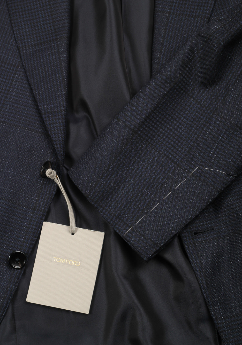 TOM FORD Shelton Blue Checked Suit Size 52 / 42R U.S. In Wool Silk