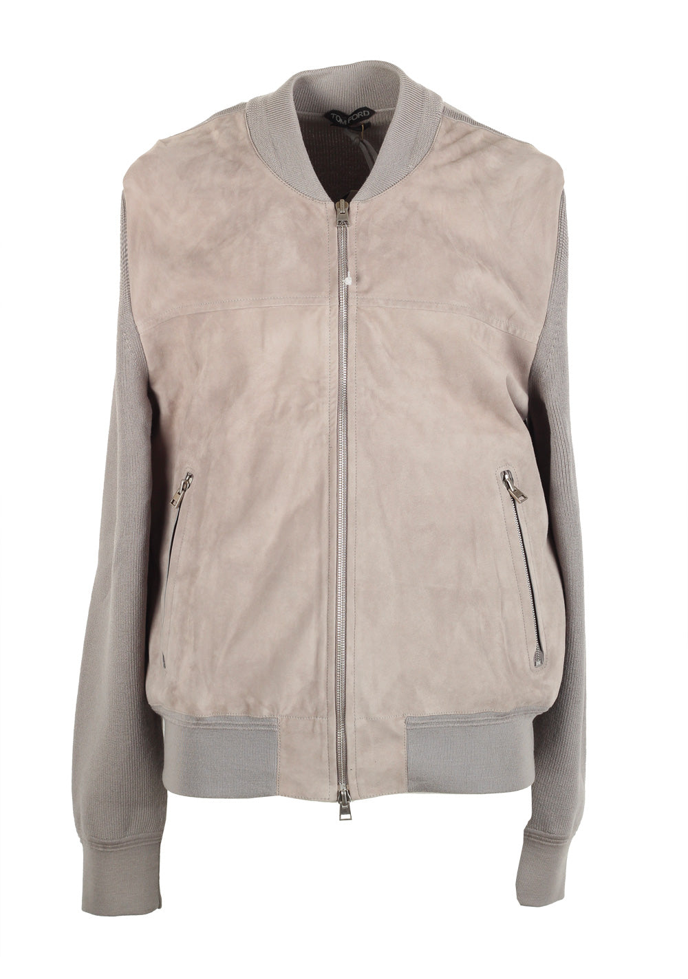 TOM FORD Beige Knitted Sleeve Bomber Jacket  Size 52 / 42R U.S.