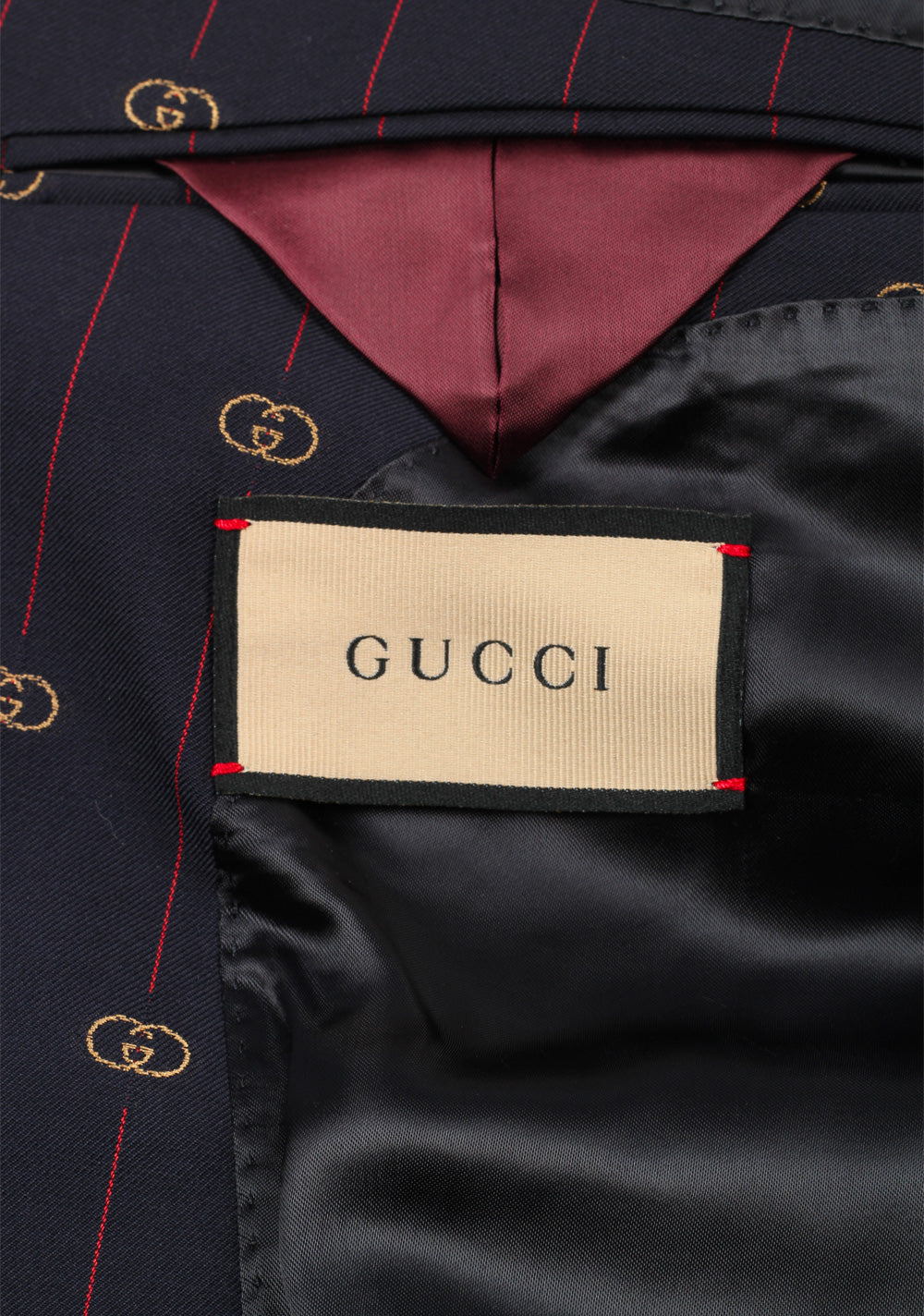Gucci Blue Red Double Breasted GG Signature Suit