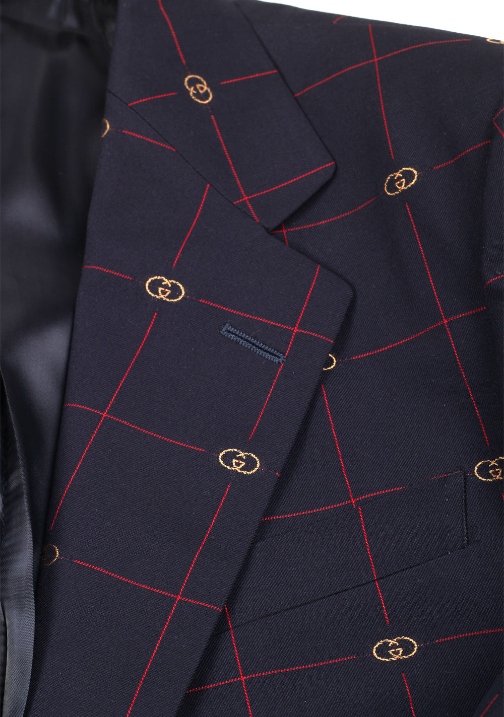 Gucci Blue Red GG Signature Suit Size 46 / 36R U.S. In Wool