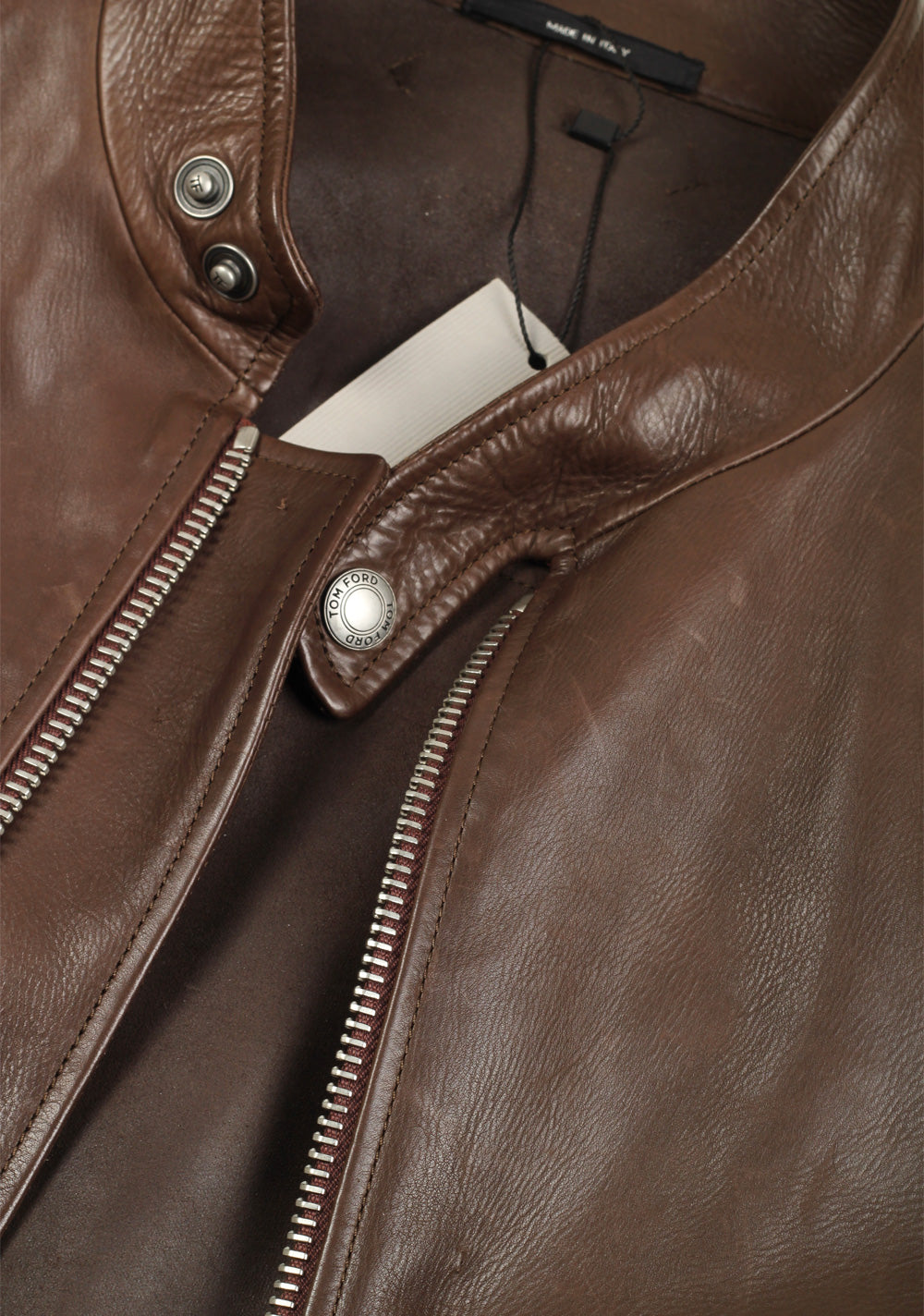 TOM FORD Brown Leather Jacket Coat Size 48 / 38R U.S.