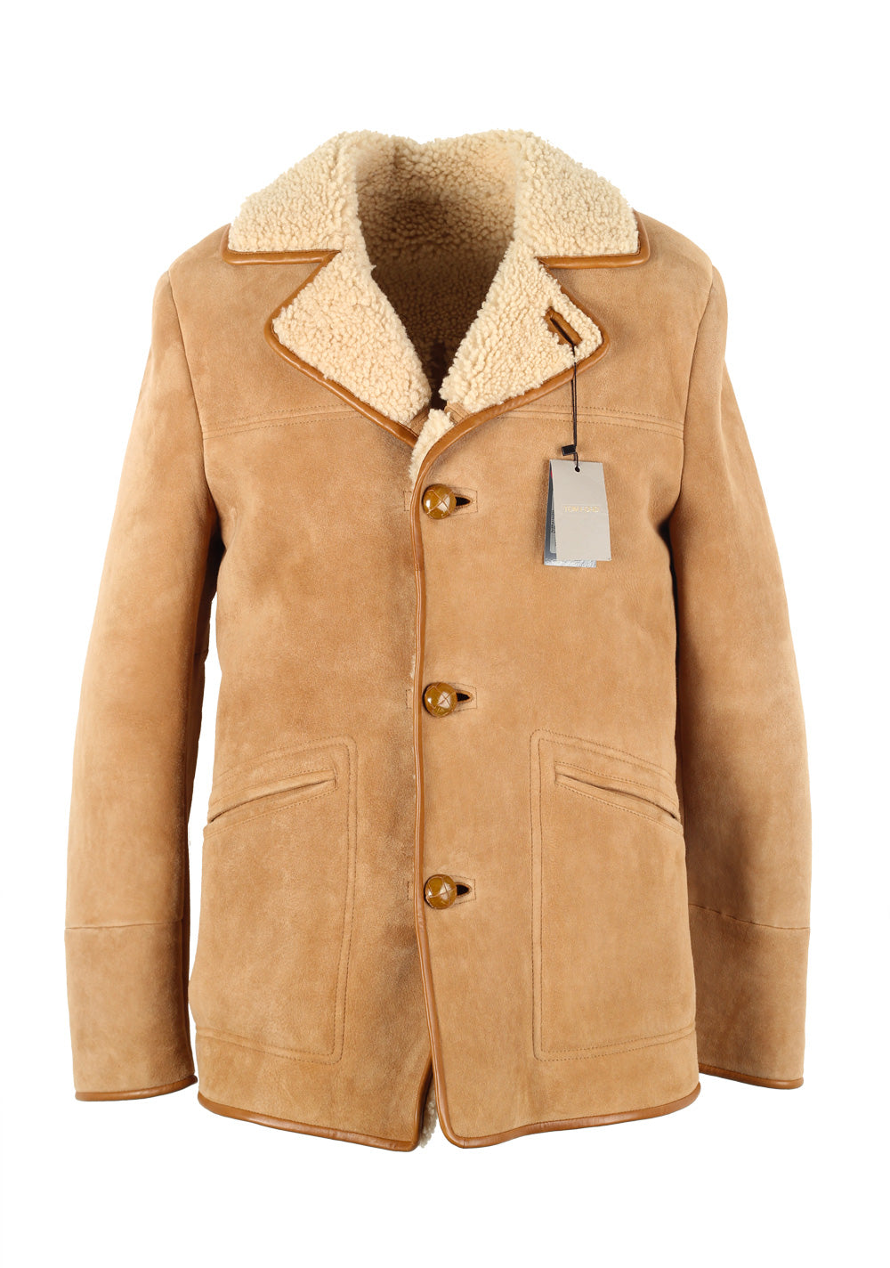 TOM FORD Sand Leather Nubuck Shearling Jacket Coat Size 48 / 38R U.S. Outerwear