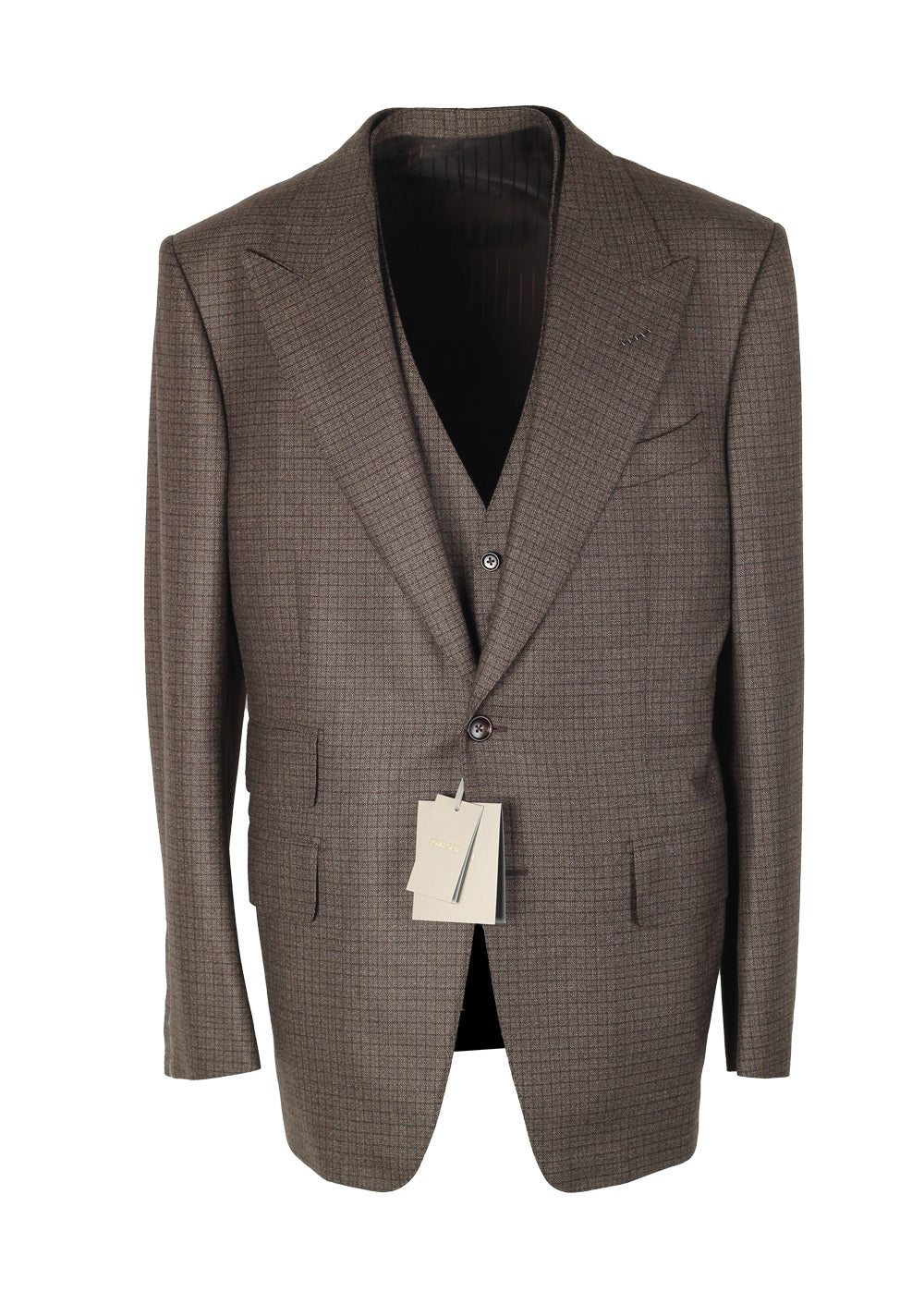 TOM FORD Windsor Brown Checked 3 Piece Suit Size 52 / 42R U.S. Wool Fit A