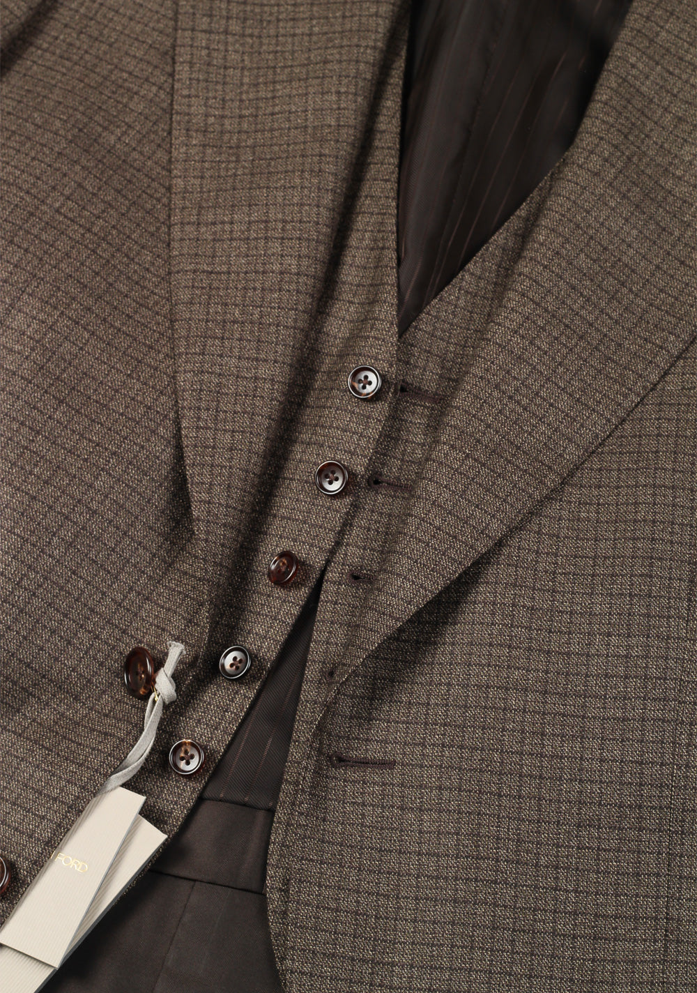TOM FORD Windsor Brown Checked 3 Piece Suit Size 52 / 42R U.S. Wool Fit A