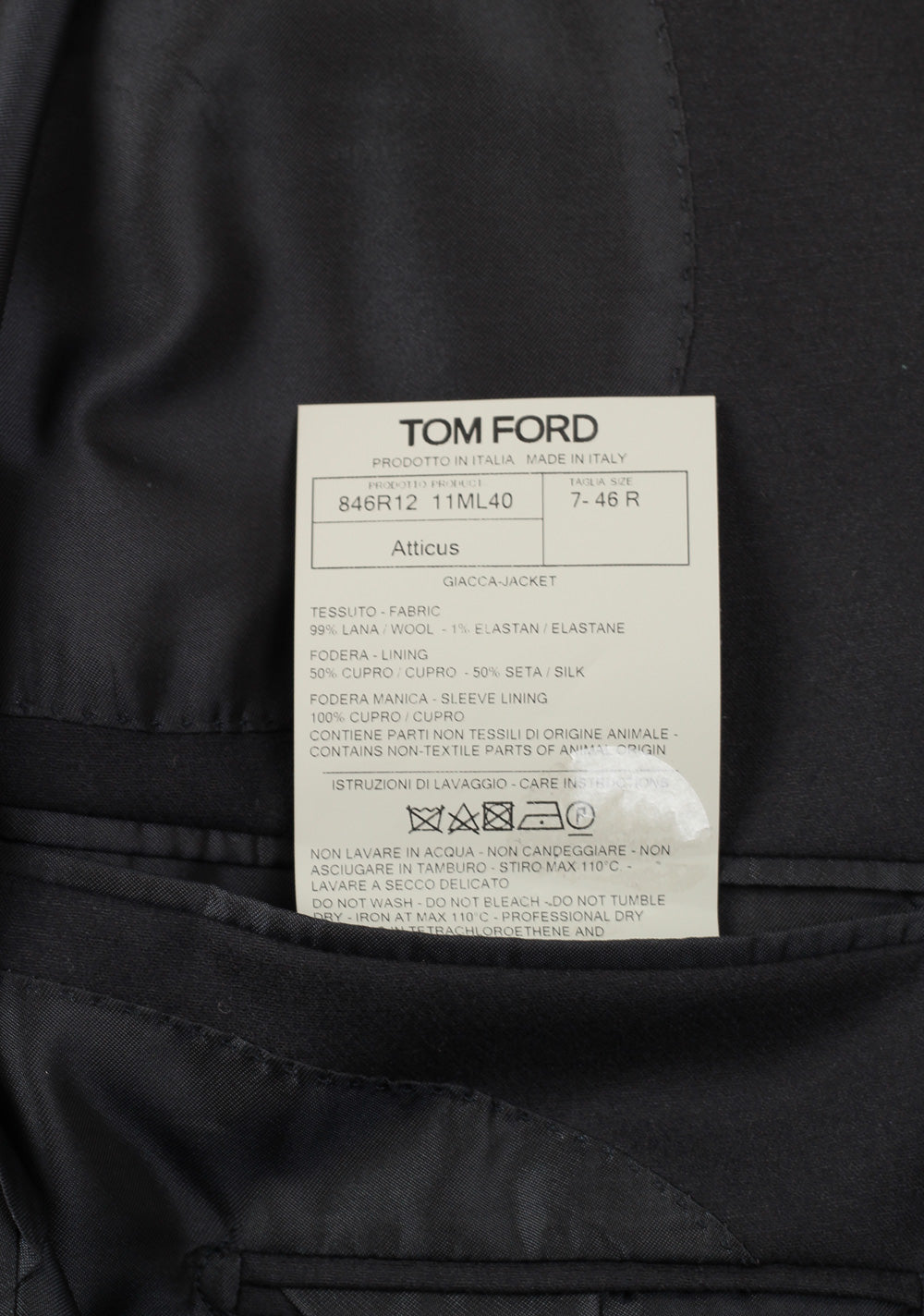 TOM FORD Atticus Black Sport Coat Size 46 / 36R U.S.
