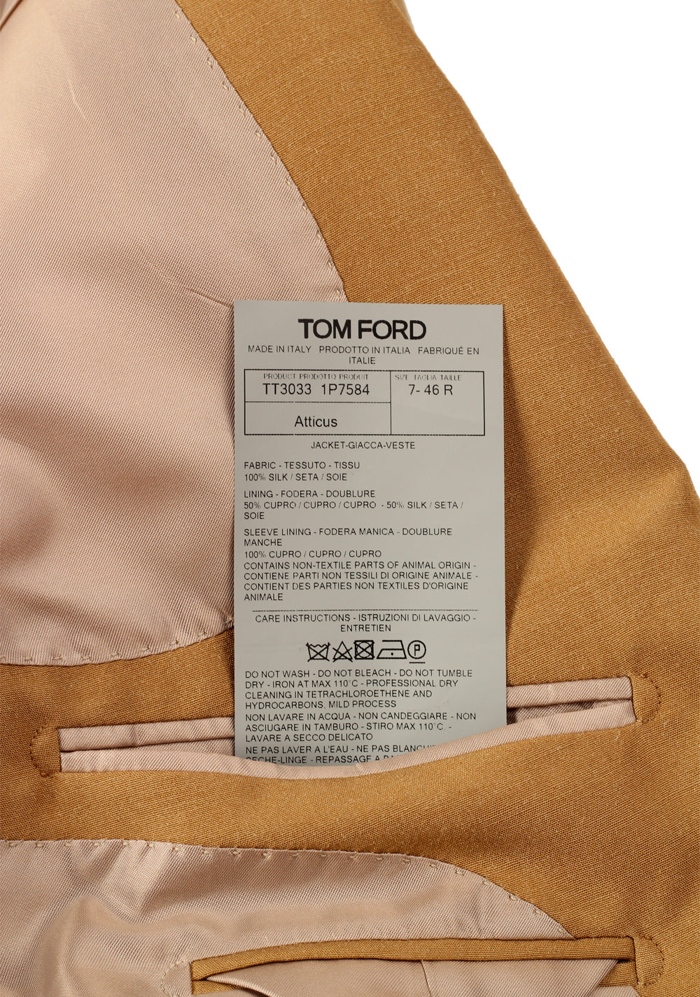 TOM FORD Shelton Beige Silk Double breasted Sport Coat Size 46 / 36R U.S.
