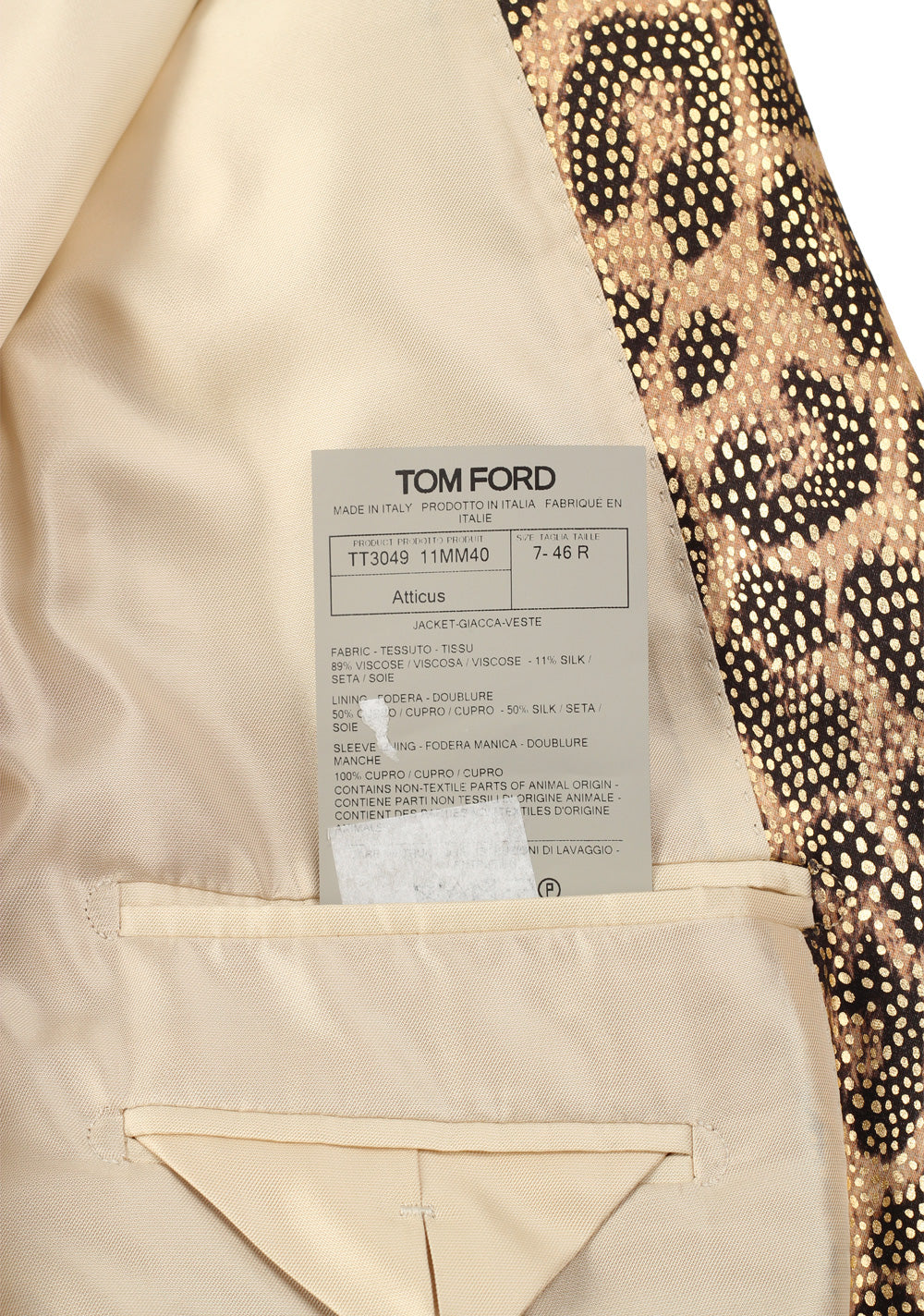 TOM FORD Atticus Gold Black Tuxedo Dinner Jacket Size 46 / 36R U.S.