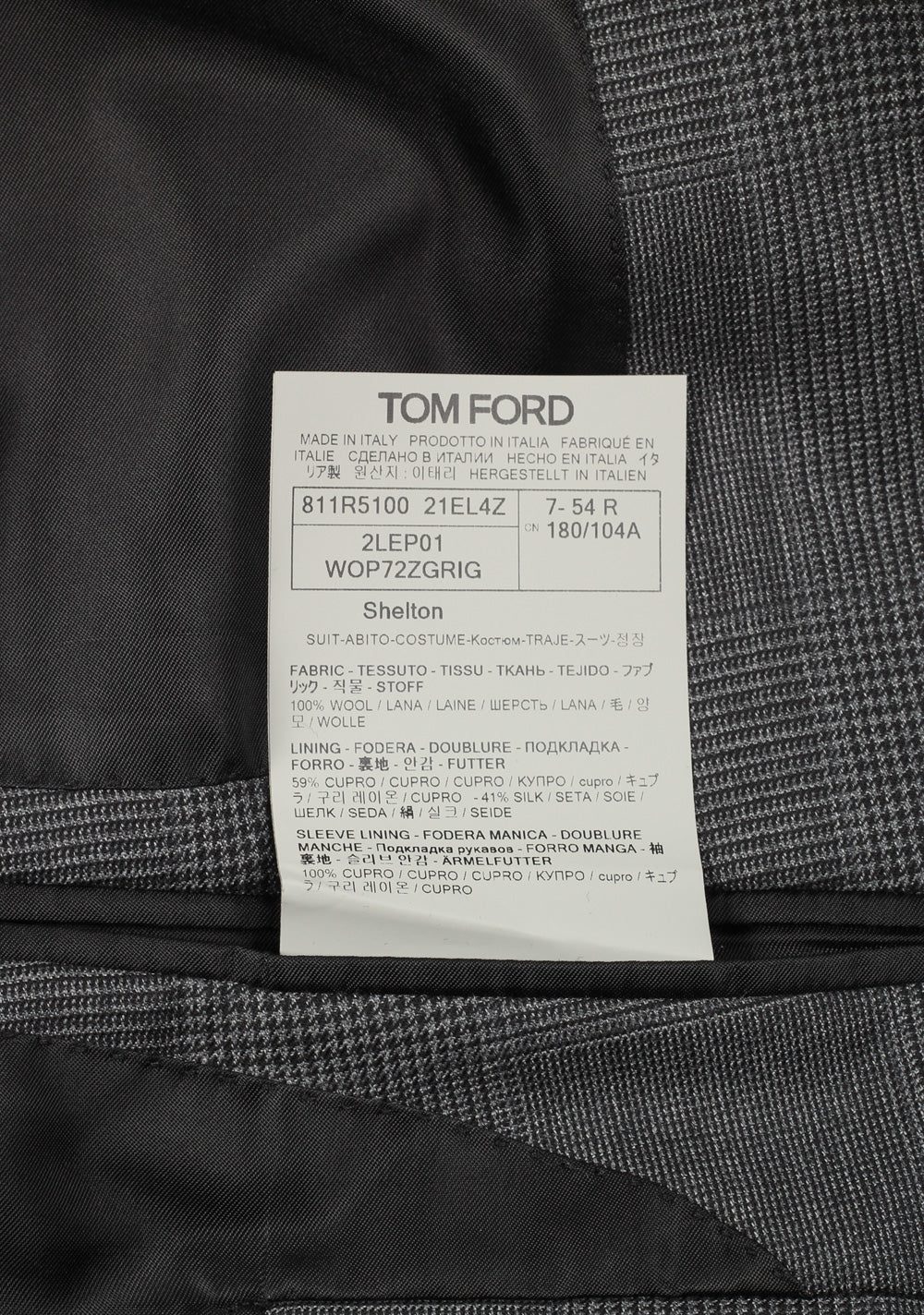 TOM FORD Shelton Gray Checked Suit Size 54 / 44R U.S. In Wool