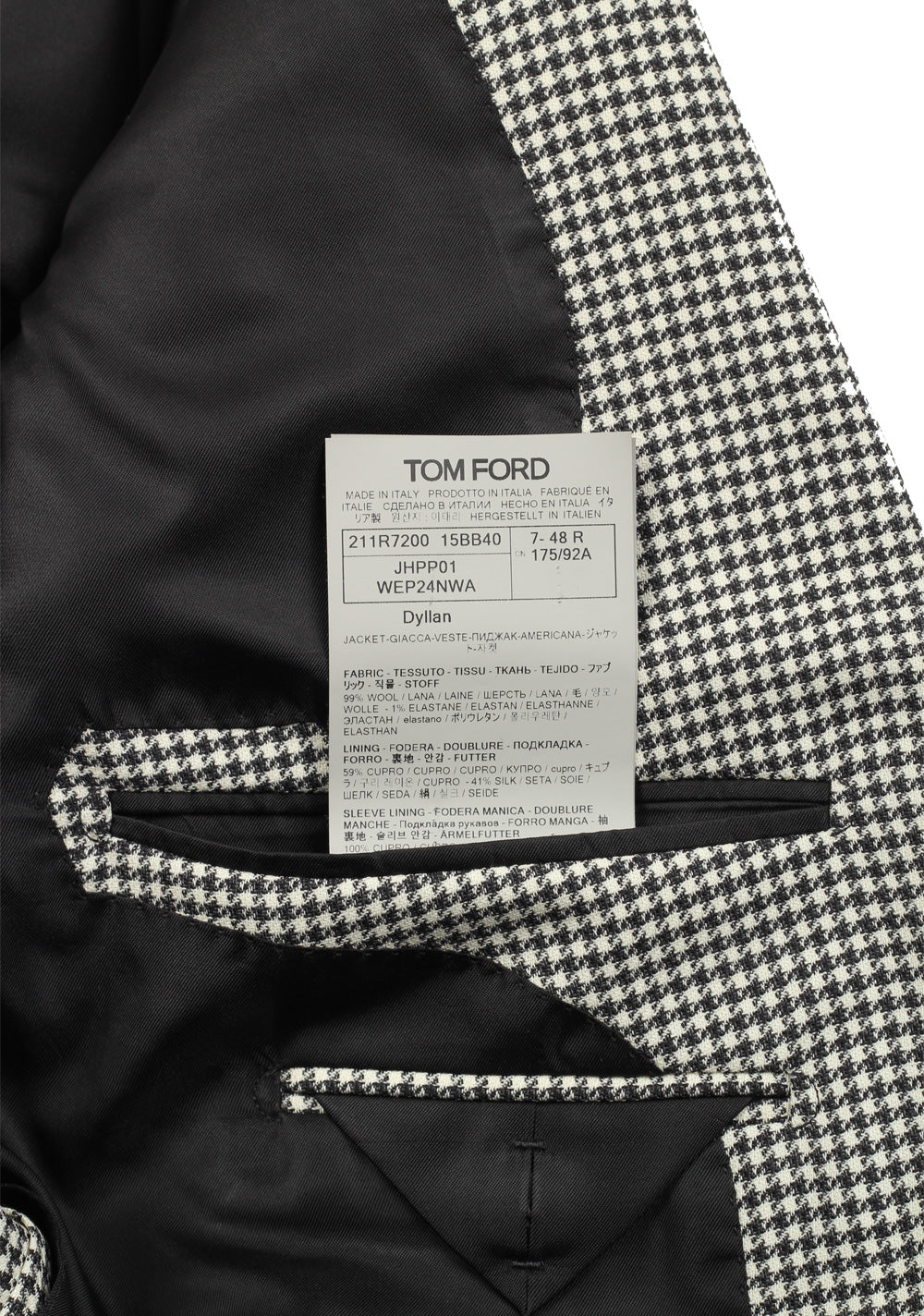 TOM FORD Dyllan Checked Black White Sport Coat Size 48 / 38R U.S.