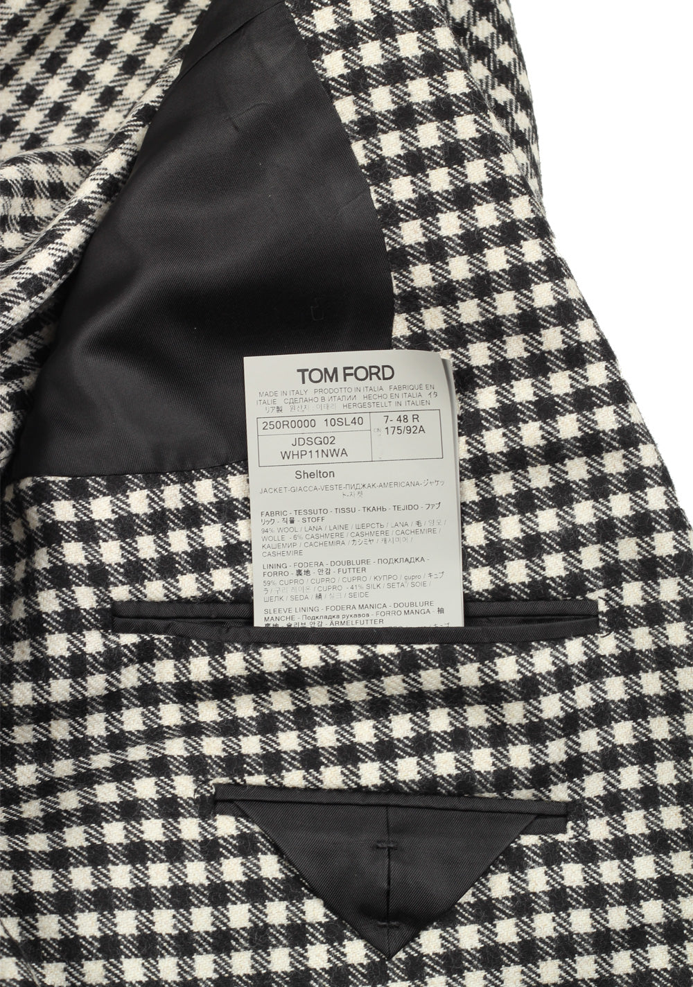 TOM FORD Shelton Checked Black White Sport Coat Size 48 / 38R U.S.