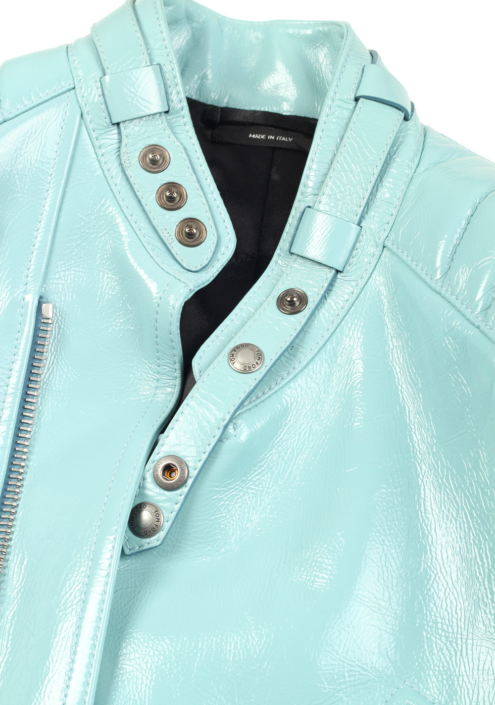 TOM FORD Tiffany Blue Biker Leather Jacket Coat Size 48 / 38R U.S. Outerwear
