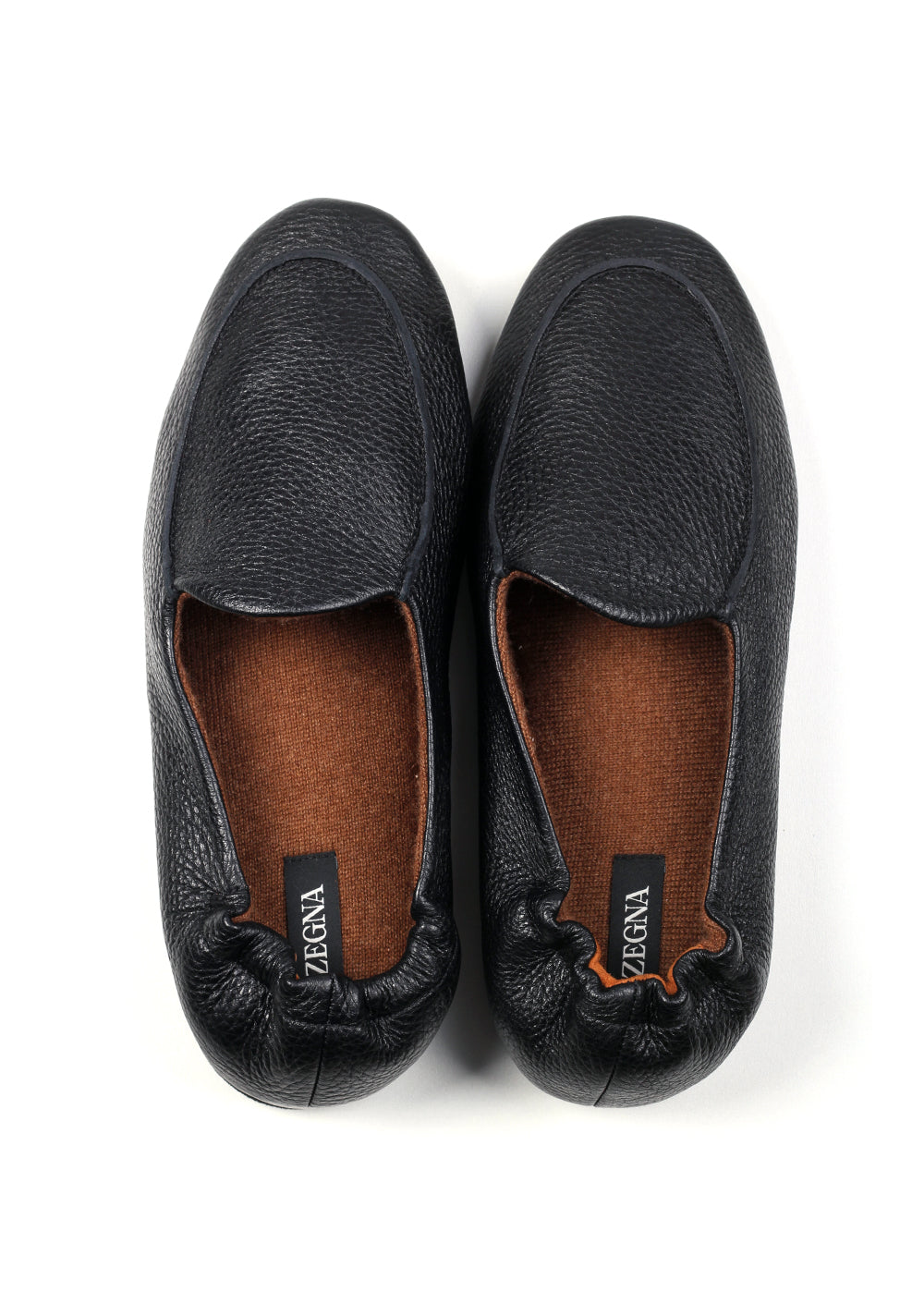 ZEGNA Leather Cashmere Black House Slippers