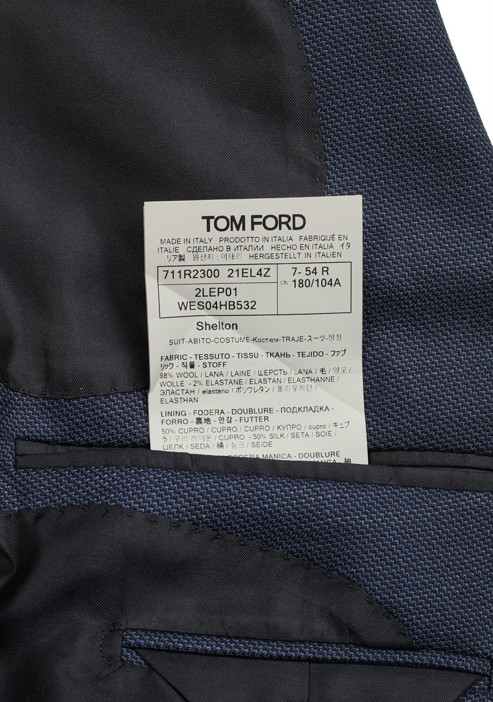 TOM FORD Shelton Birdseye Blue Suit Size 54 / 44R U.S. In Wool