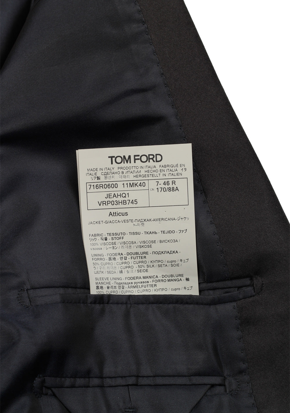 TOM FORD Atticus Blue Sport Coat Tuxedo Dinner Jacket Size 46 / 36R U.S.