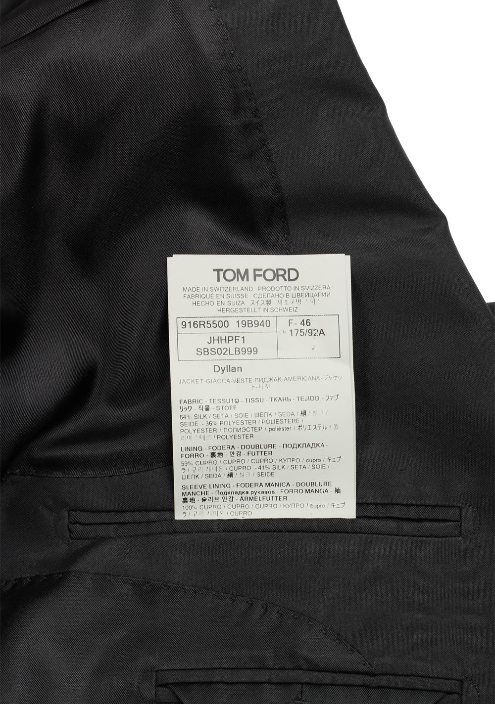 TOM FORD Dyllan Black Solid Sport Coat Size 46 / 36R U.S.