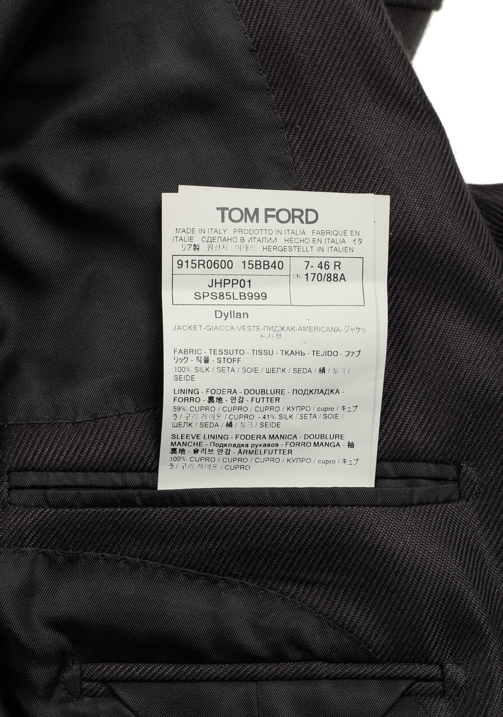 TOM FORD Dyllan Black Solid Sport Coat Size 46 / 36R U.S.