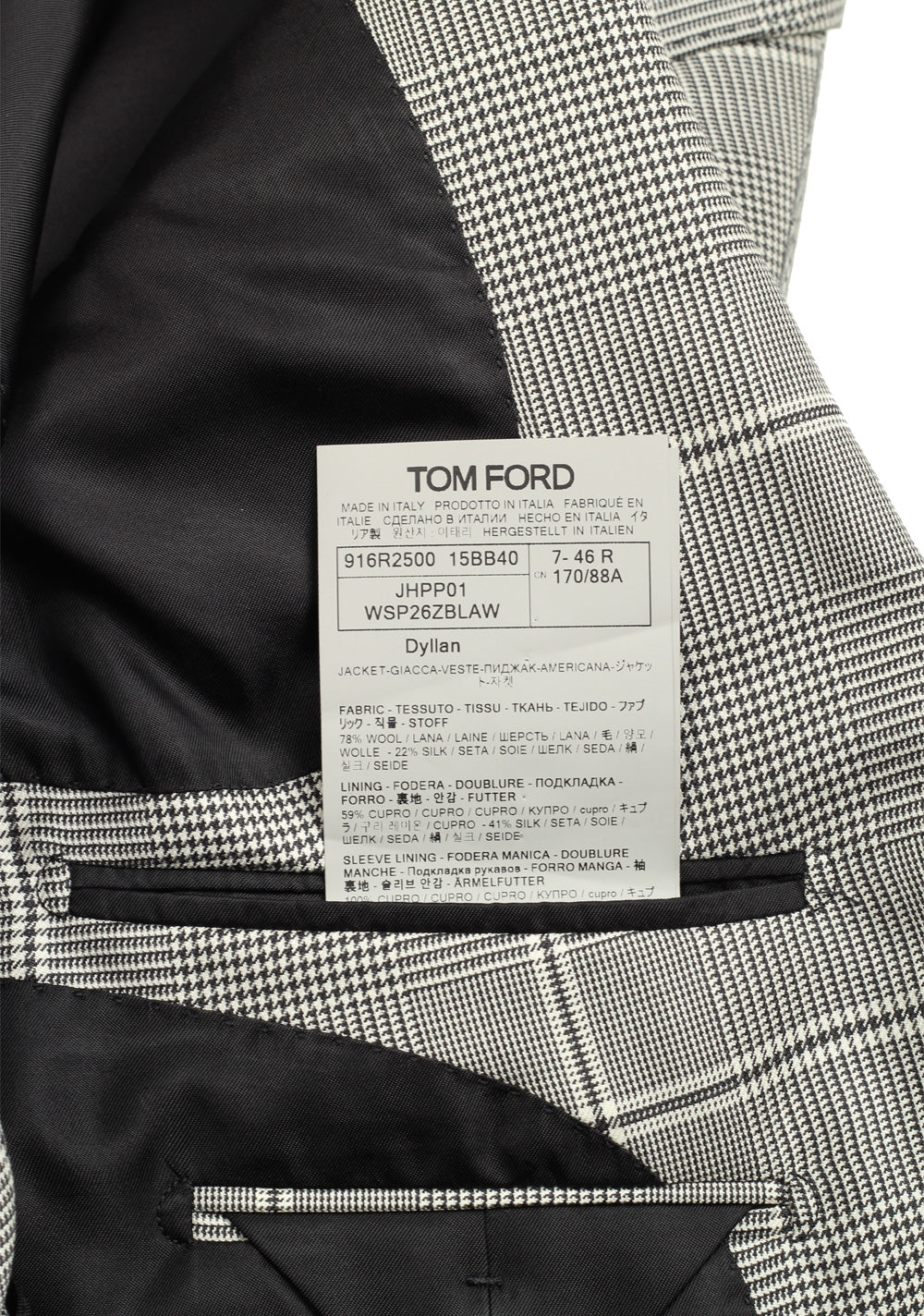 TOM FORD Dyllan Gray Checked Sport Coat Size 46 / 36R U.S.