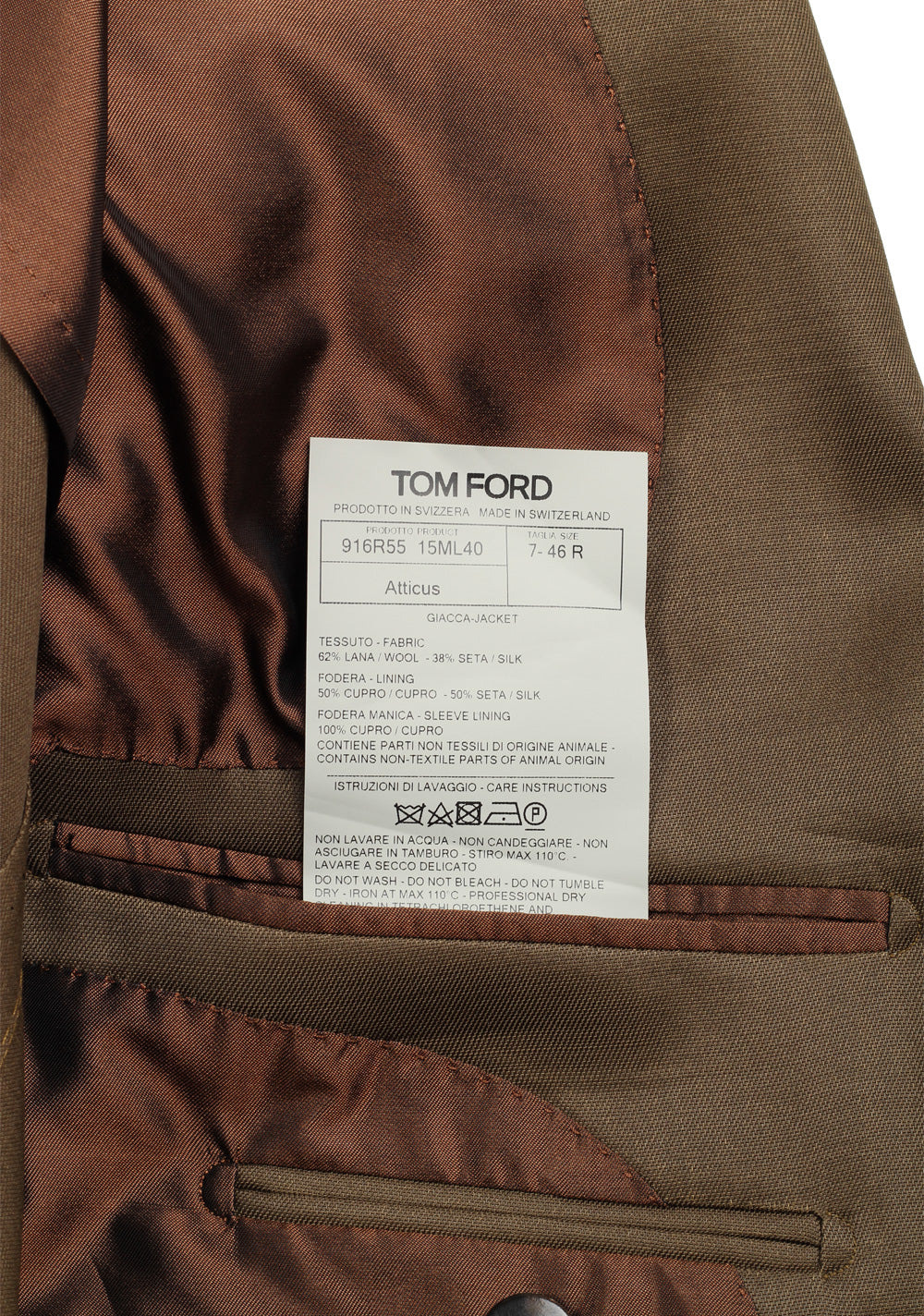 TOM FORD Atticus Brown Solid Sport Coat Size 46 / 36R U.S.