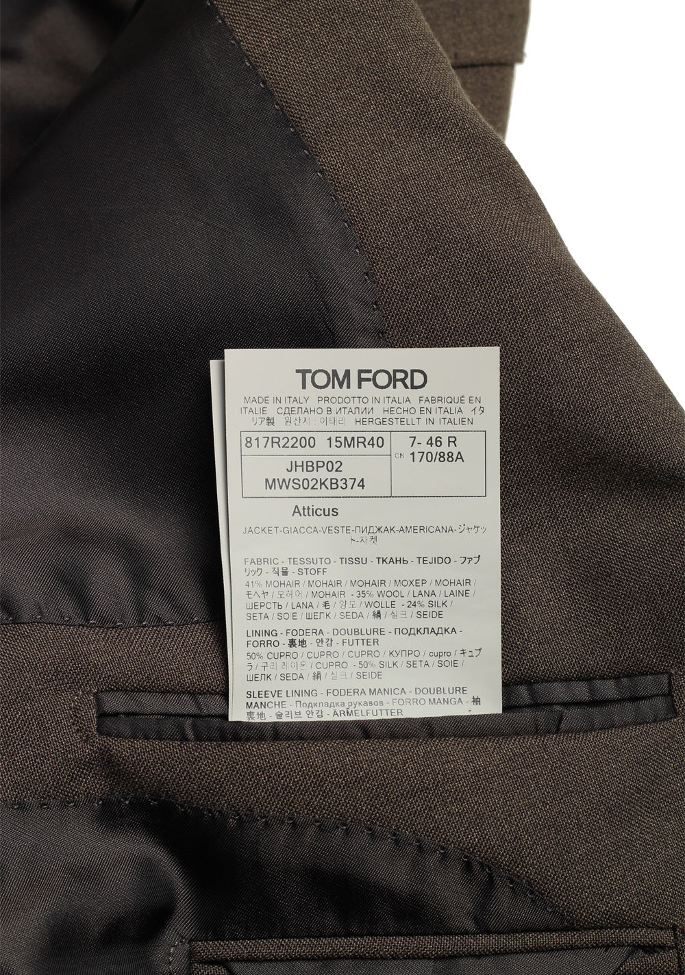 TOM FORD Atticus Brownish Gray Solid Sport Coat Size 46 / 36R U.S.
