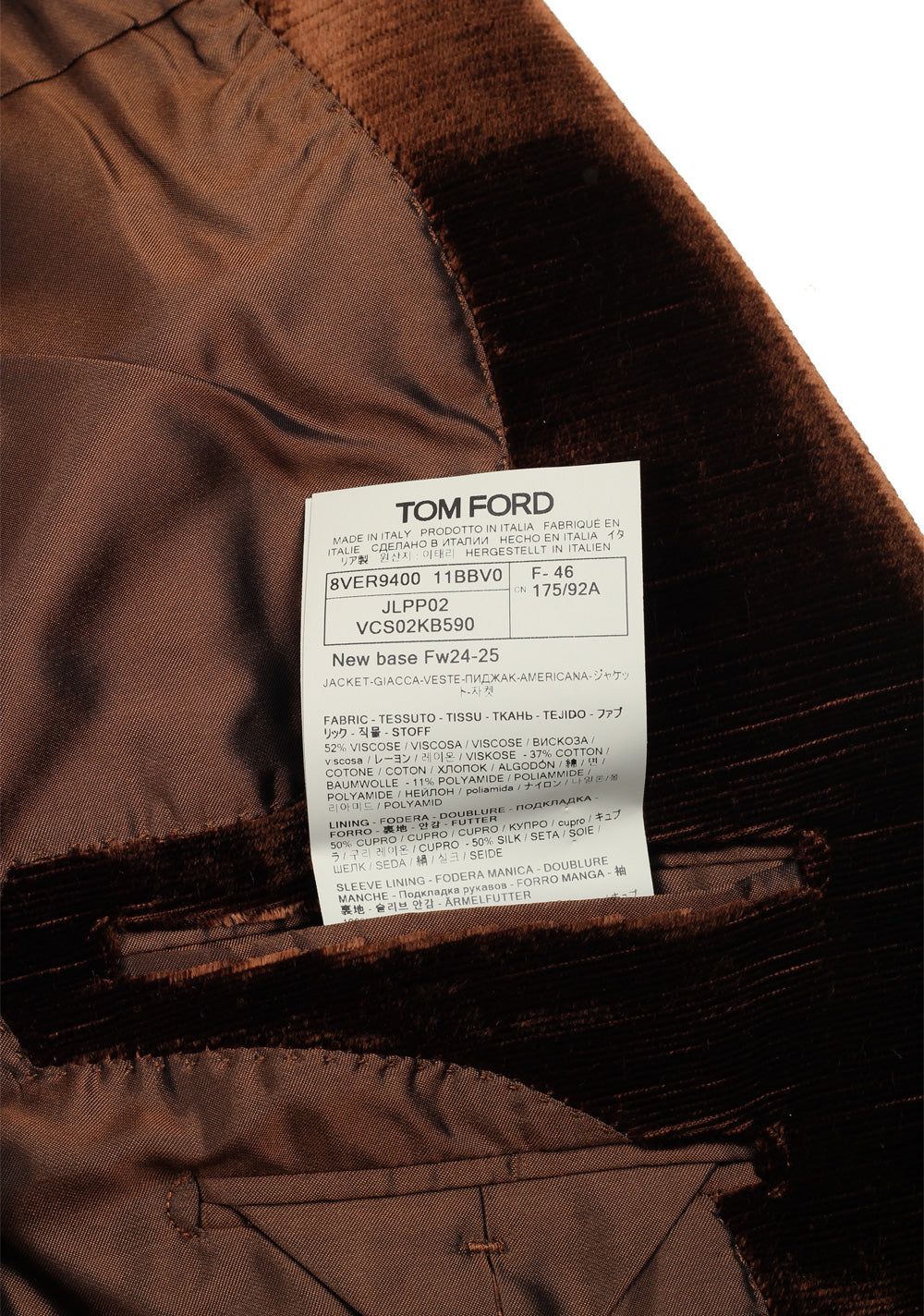 TOM FORD Dyllan Brown Suit Size 46 / 36R U.S.