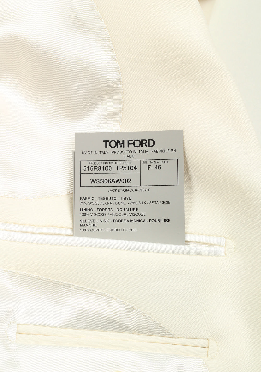 TOM FORD Atticus Off White Sport Coat Size 46 / 36R U.S.