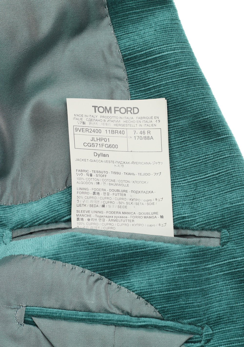 TOM FORD Dyllan Teal Sport Coat Size 46 / 36R U.S.