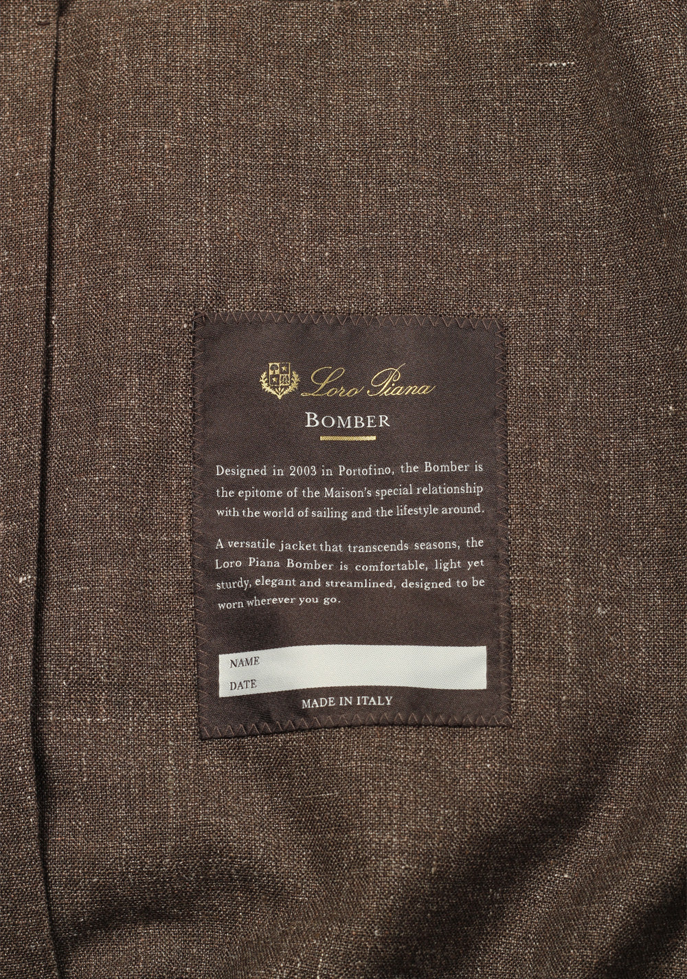 Loro Piana Brown Linen Wool Bomber Jacket Coat