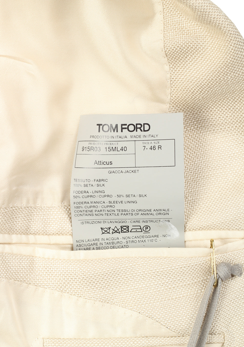 TOM FORD Atticus Champagne Silk Sport Coat Size 46 / 36R U.S.