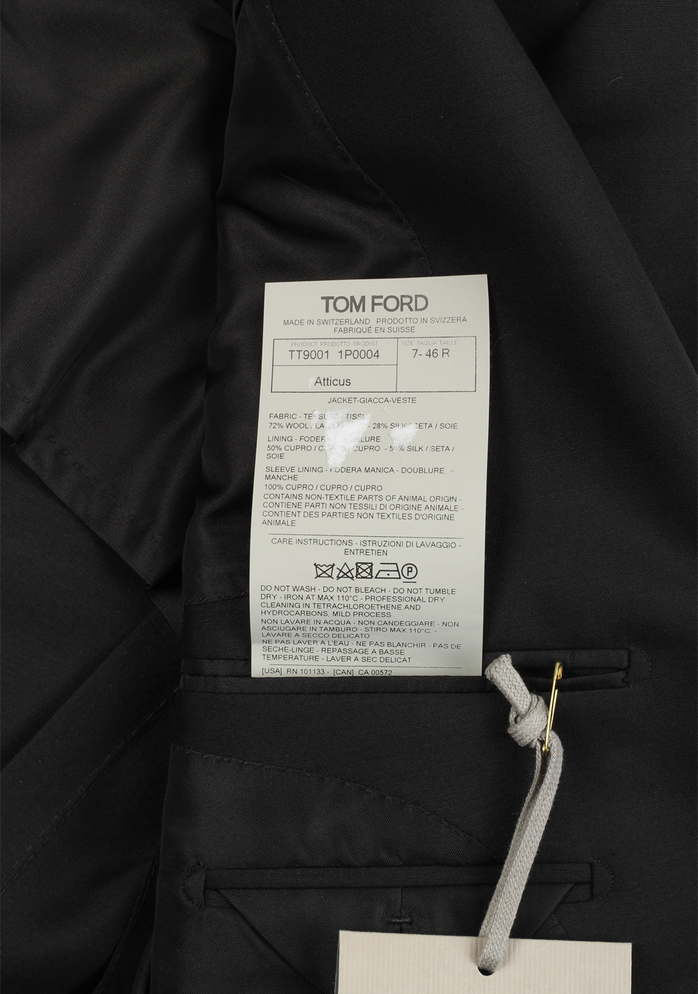 TOM FORD Atticus Black Sport Coat Size 46 / 36R U.S.